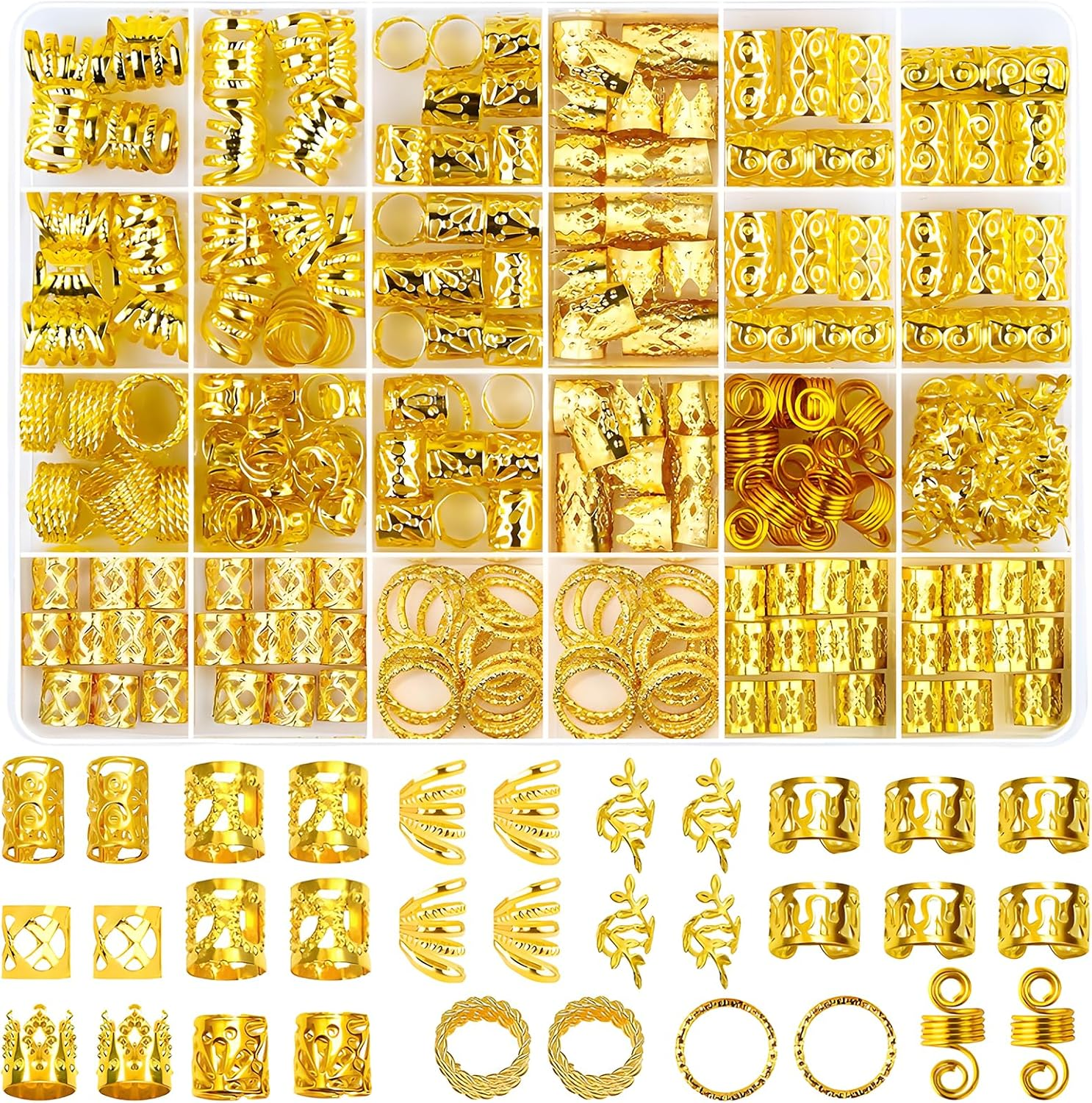 Xanthelle Hair Beads, 290 Pcs Gold Hair Accessories for Dreadlocks & Braids, Women'S Hair Jewelry, Metal Hair Clips, Hair Rings & Hair Clips