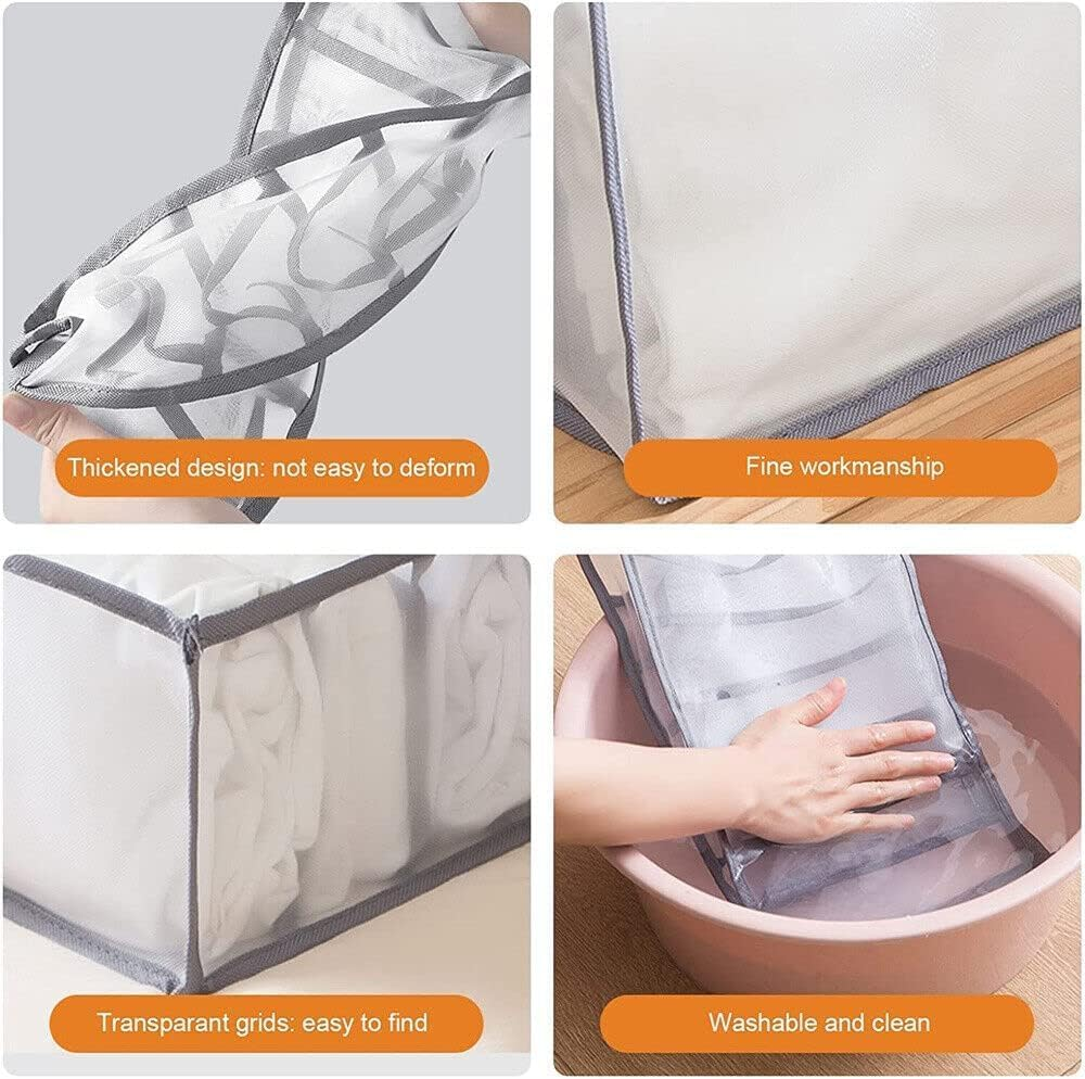 LEDON Wardrobe Clothes Organiser 7 Grids, White/Grey Foldable Clothes Storage Box for Home Storage & Organisation, Clothing & Closet Storage for Clothes, Jeans, Pants (Grey L 5PCS) - Grey L 1Pc image number 2