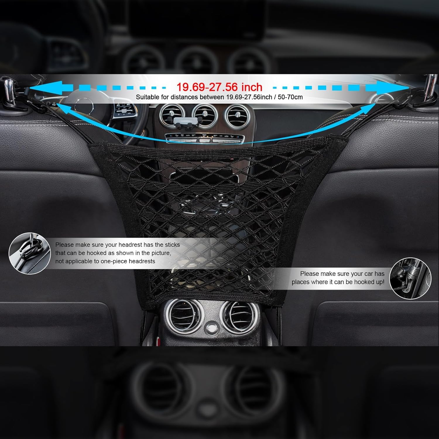 3-Layer Car Mesh Organizer Storage between Front Seats Kid Dog Pet Net Barrier Car Net Pocket Elastic Tissue Purse Holder Netting for SUV, Van image number 6