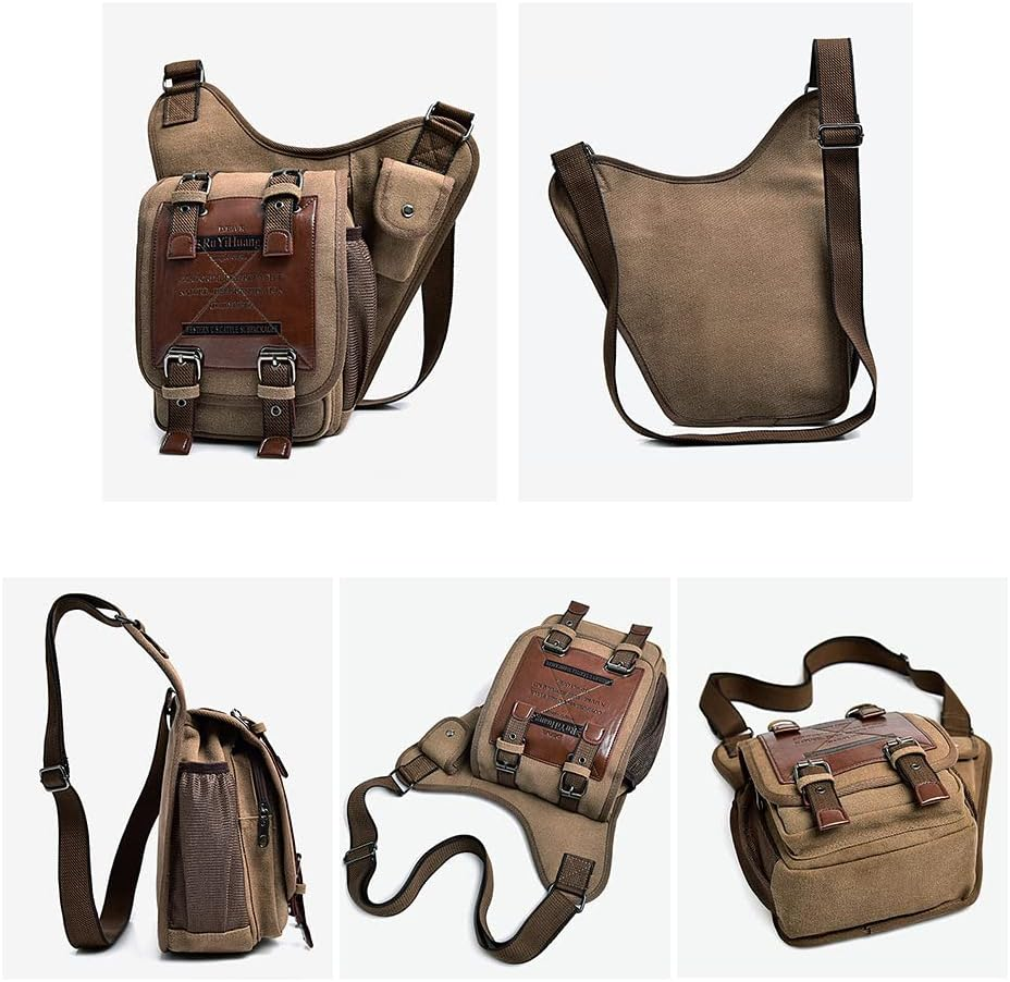 Messenger Bag for Men,Vintage Canvas Shoulder Waist Bag Chest Leather Patchwork Package image number 2