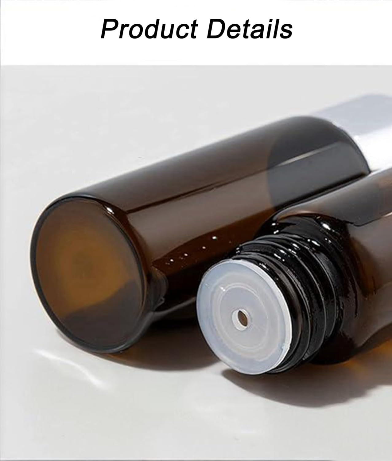 10-Pack Glass Vials Mini Amber Glass Essential Oil Bottle with Black Screw Caps and Central Hole Plugs for Oil, Perfume, Leak Proof Travel（20Ml) image number 3