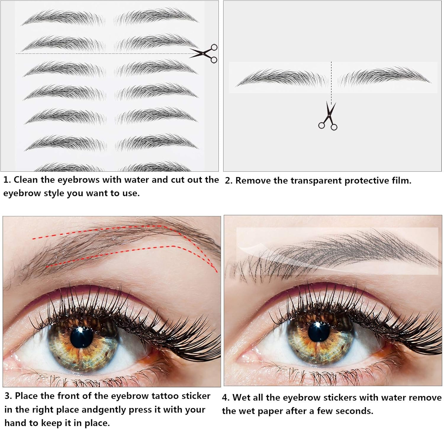 Blulu 6 Sheets 4D Hair-Like Waterproof Eyebrow Tattoos Stickers Transfers Temporary Brow Tattoo Peel off Grooming Shaping Sticker in Arch Style, 66 Pairs Black(Simple Styles) image number 3