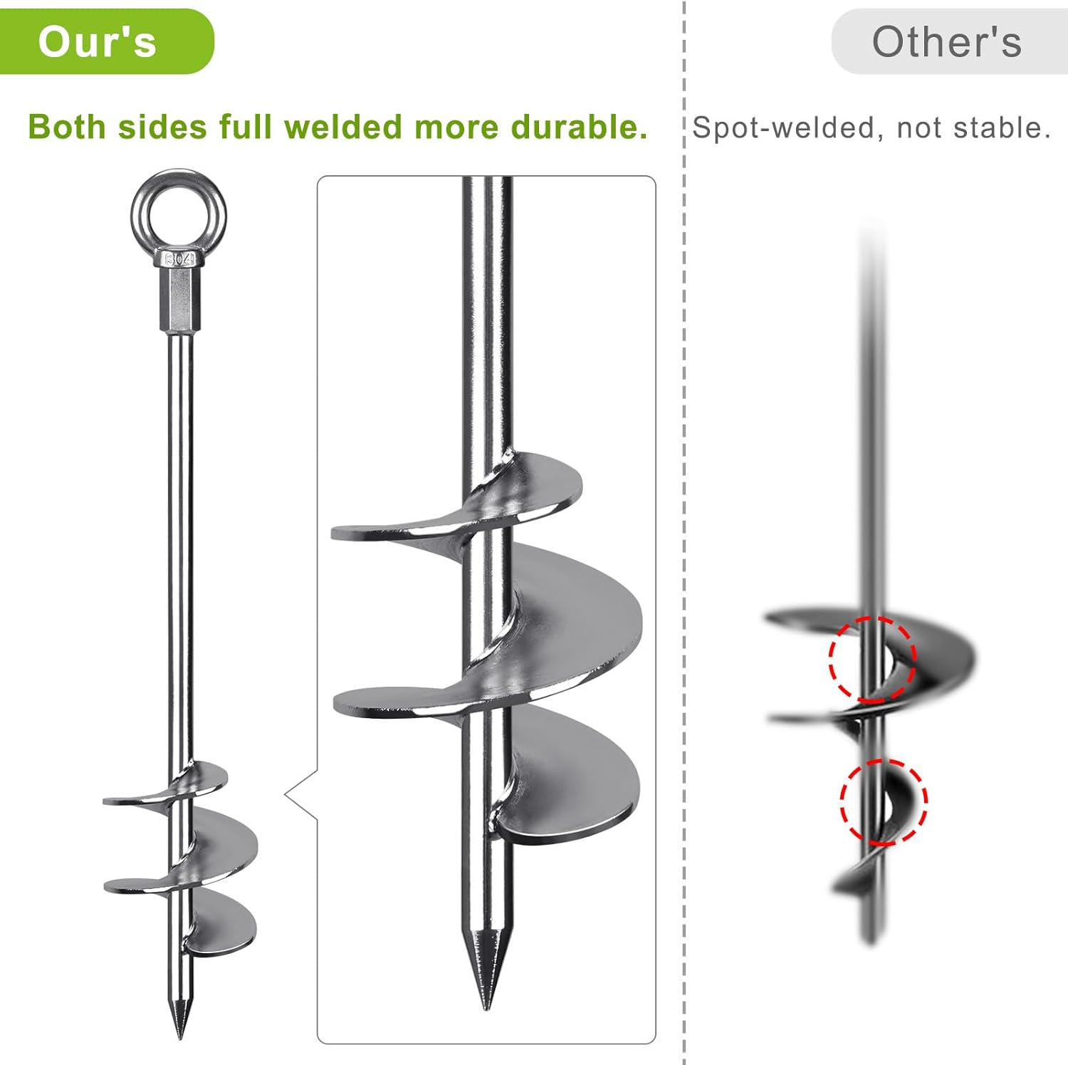 Insaga 18'' Fully Welded Ground Anchors Screw In, Wider Spiral Earth Anchor for Swing Set, 4Pcs Mobile Home Anchors, Wind Resistant Trampoline Wind Anchors, Ground Anchors for Sheds - 18" 2 Pack image number 7