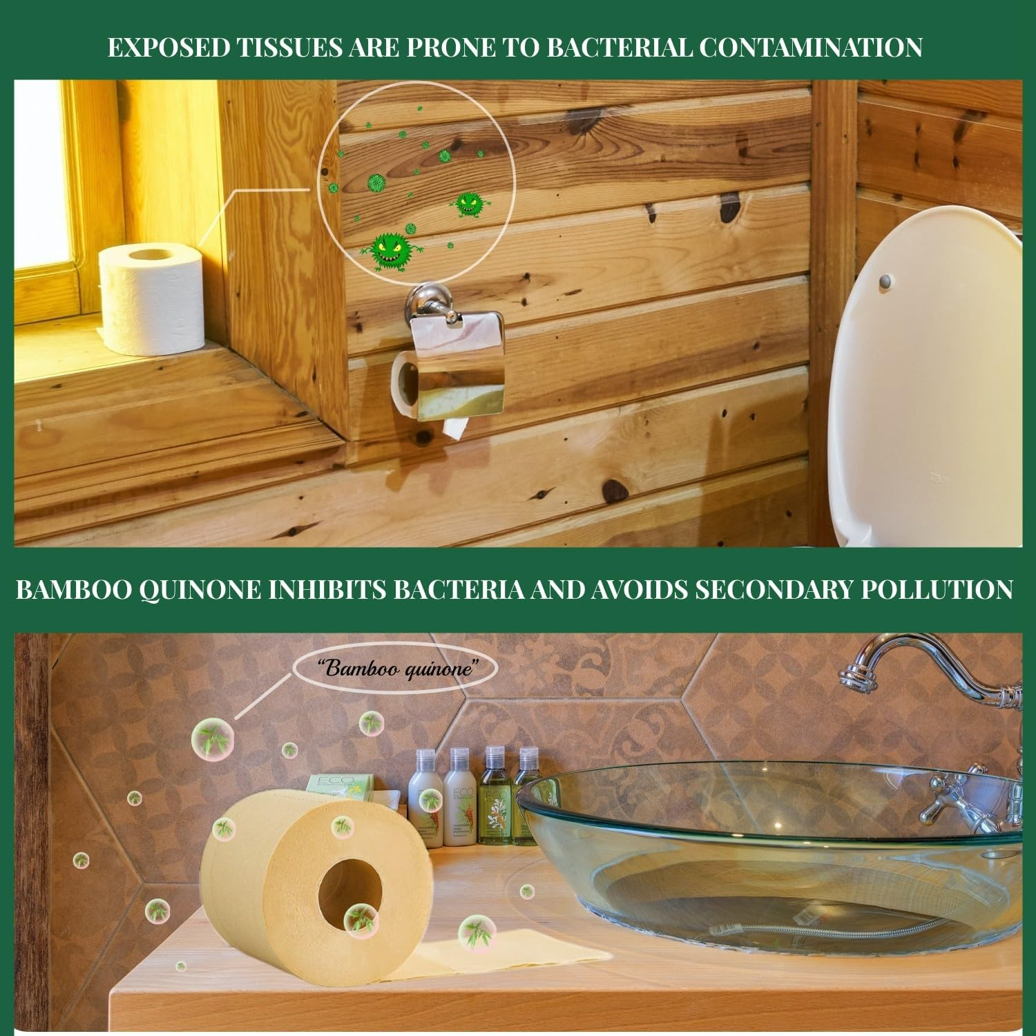 4-Ply Toilet Paper, 100% Bamboo Toilet Tissue, 18 Double Length Toilet Paper Rolls, 245 Sheets,Unbleached, Unscented, Fit for Home and Office image number 3