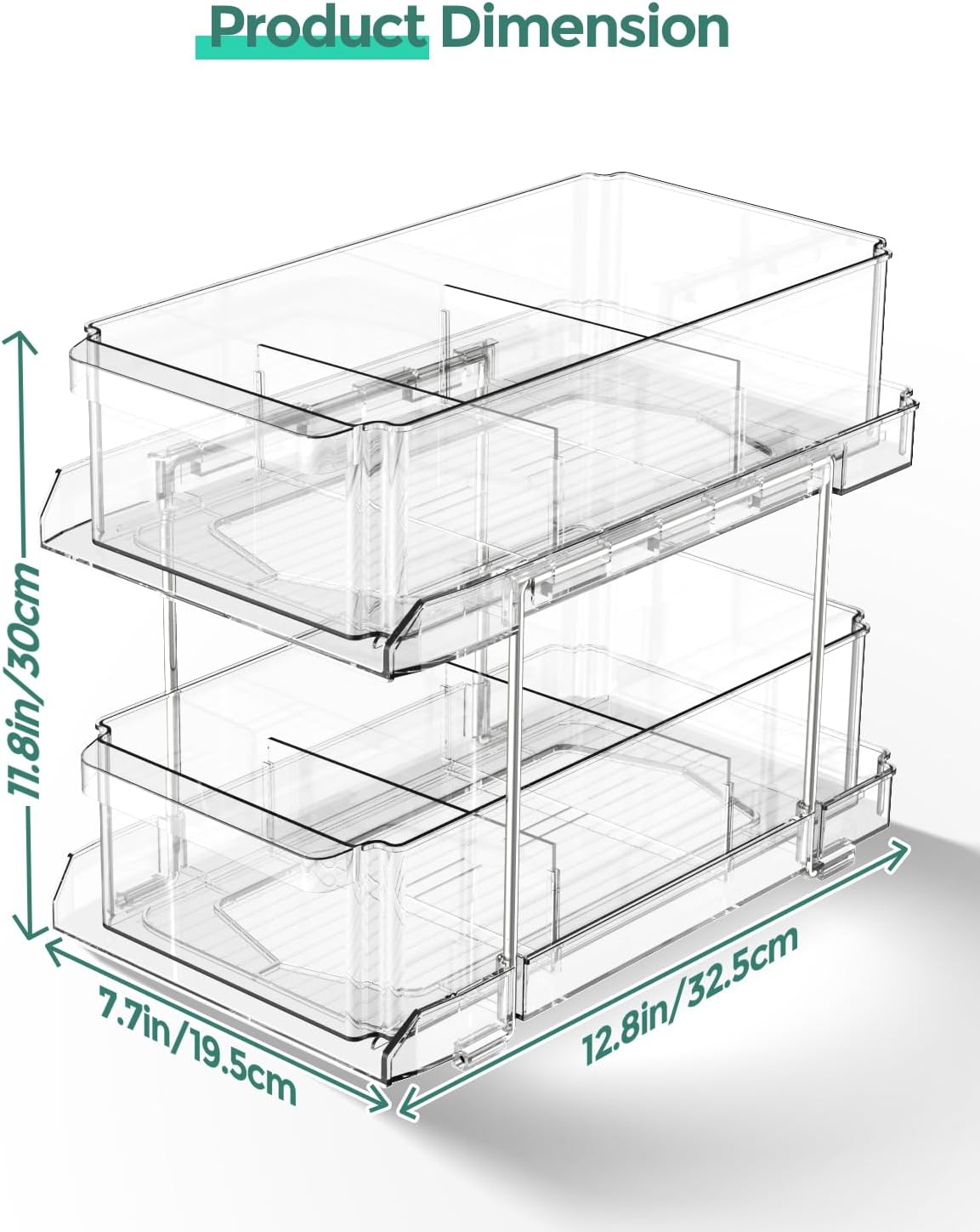 IPOW 2 Pack of 2 Tier Pull Out Kitchen Storage Organizer with Dividers, Organiser for Kitchen Bathroom Pantry Storage, Medicine Cabinet, under Sink image number 5