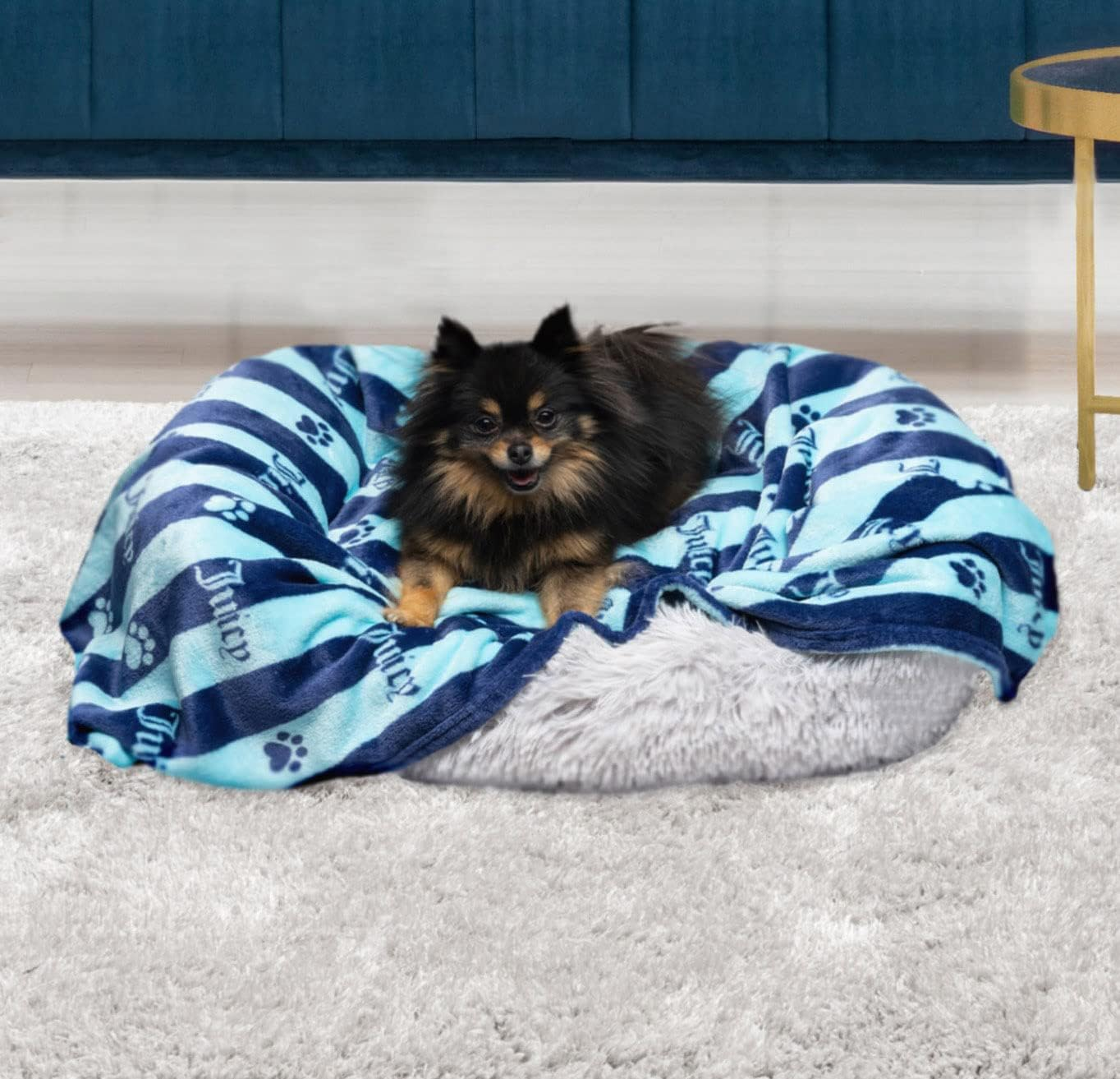 Juicy Couture Navy/Turquoise Blue Stripe Dog Blanket &ndash; Plush Puppy Blanket Throw, Printed, Breathable, Lightweight, Machine Washable, Cat Blanket for Small Medium & Large Pets image number 1