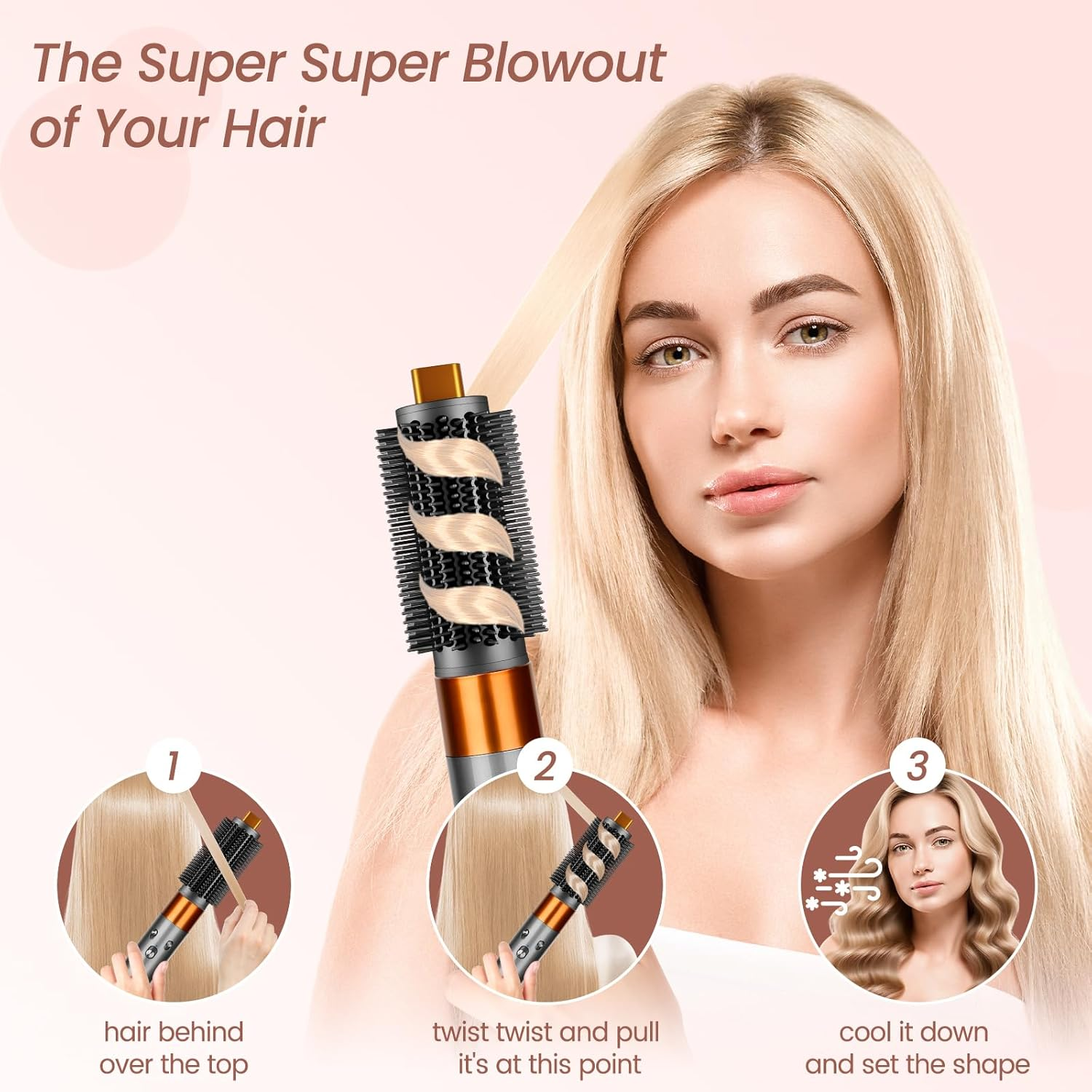 YTCHYYSK round Brush Attachment Compatible with Dyson Airwrap, Oval round Volumizing Brush for Dyson Air Wrap Accessories for Straighten Dry Curls Add Volume, Gold image number 1