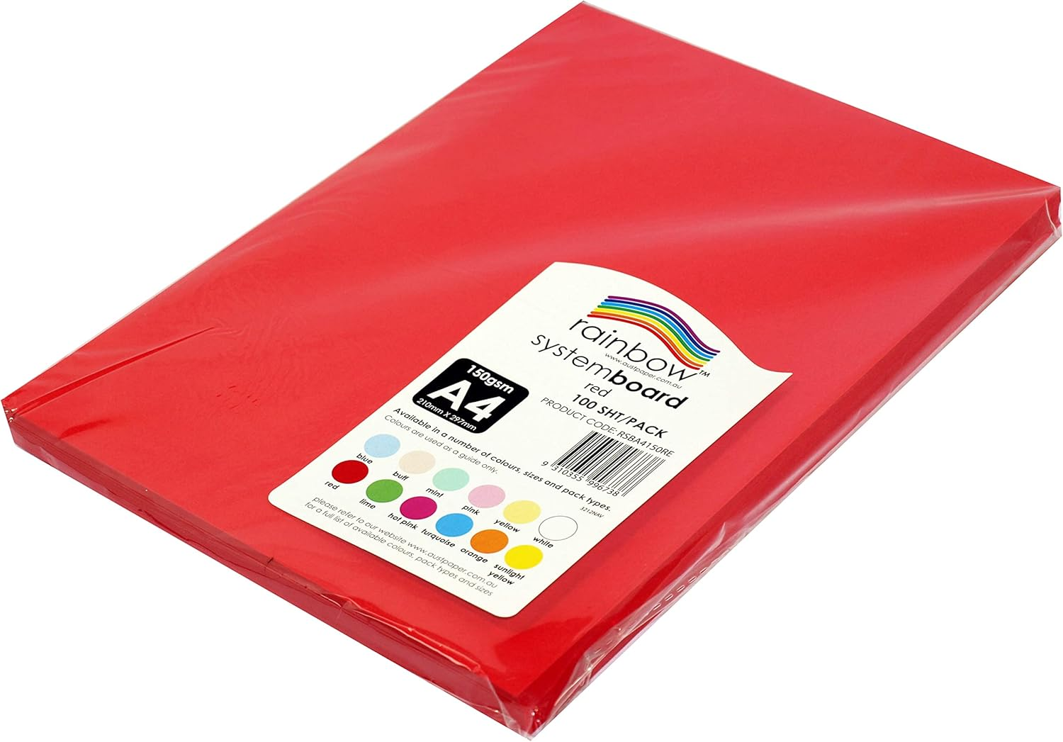 Rainbow A4 150Gsm System Board 100 Sheets, Red image number 1