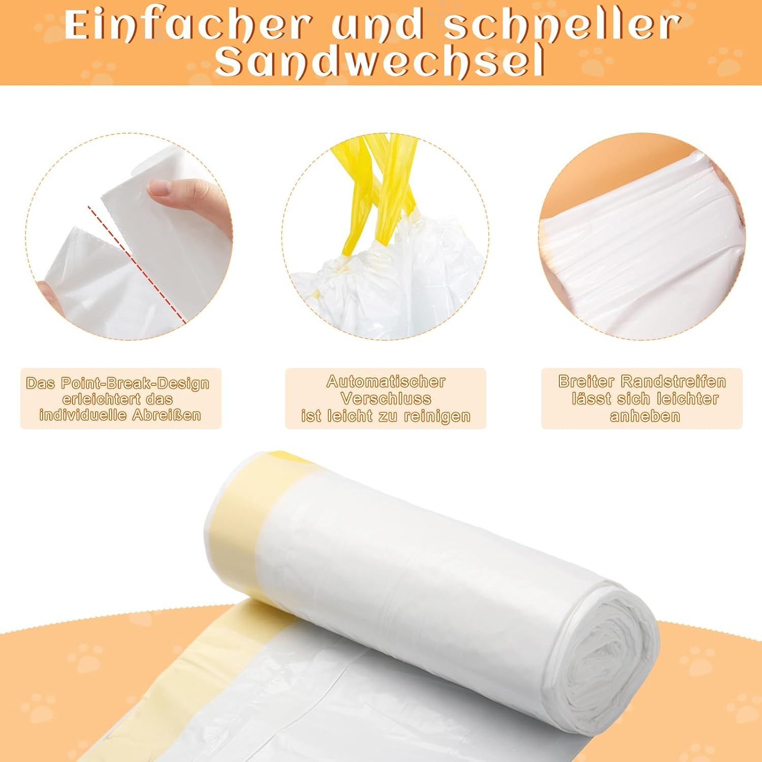 Cat Litter Tray Bags with Drawstrings, 3 Rolls X 60 Pieces Cat Litter Bag Bin Bags with Carry Handle, Durable Tear-Resistant Cat Litter Bag, Self-Cleaning Cat Litter Box Bin Liners, 58 X 35 Cm image number 4