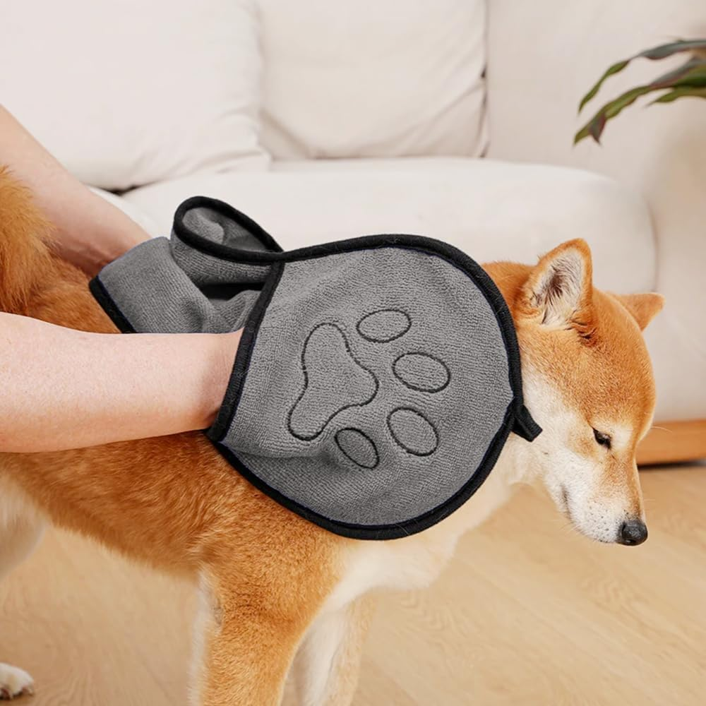 Absorbent Quick Dry Pet Towel Mitt with Pocket, 2Pcs Microfiber Pet Bath Towel Mitts with Pockets,Absorbent Dog Cat Towel Mitts with Pockets,Microfiber Dogs Washcloth Quick Drying for Pets