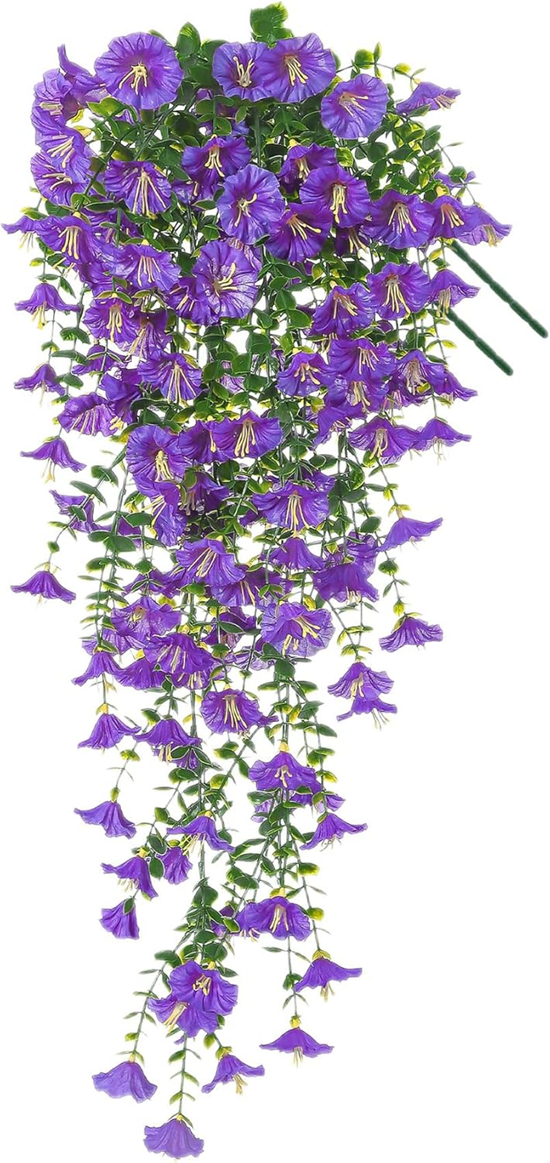 Yimingjin Artificial Fake Hanging Flowers Plants for Spring Decoration, 2PCS Silk Morning Glory Faux Flowers with Eucalyptus Leaves, UV Resistant Trailing Vines Outdoor Home Planter (Red)