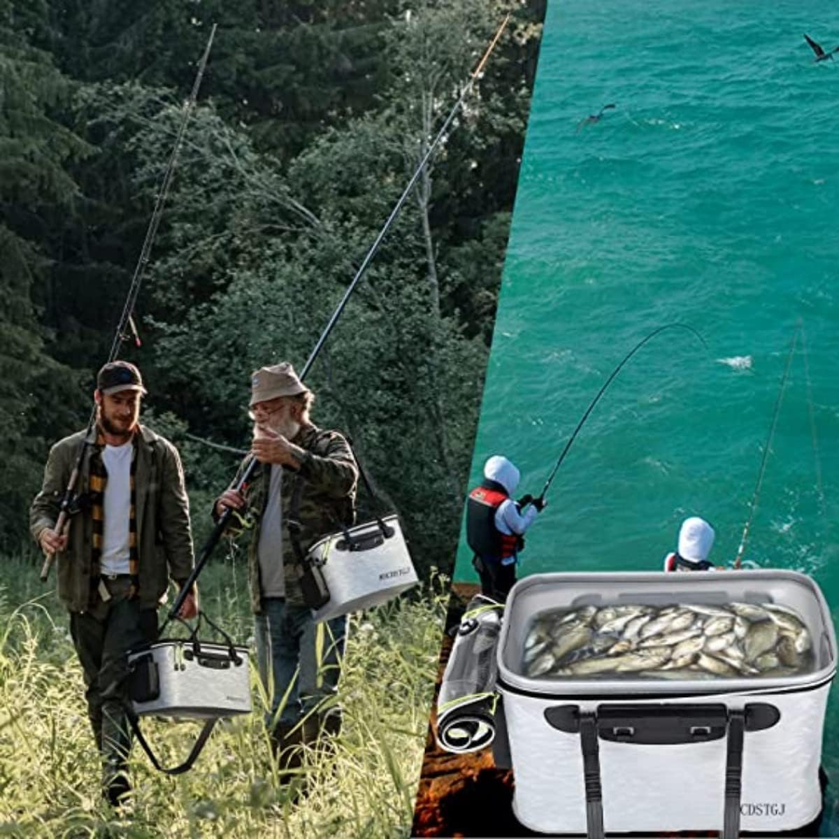 YAOYAOLING Portable Foldable Fishing Bucket,Fishing Bucke,Foldable Fish Bucket. Blue/Grey (Grey) image number 3