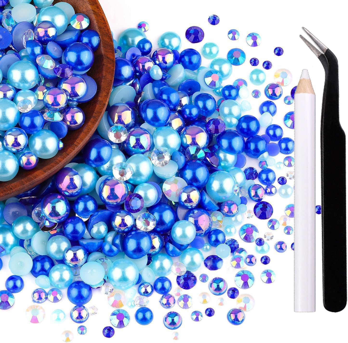 24 Grid Flatback Rhinestones and Beads for Nails, Betterjonny Rhinestones for Crafts 3-8 Mm Glitter Stones Half Beads with Tweezers and Dotting Pen for DIY Crafts Nail Design Clothing, B image number 4