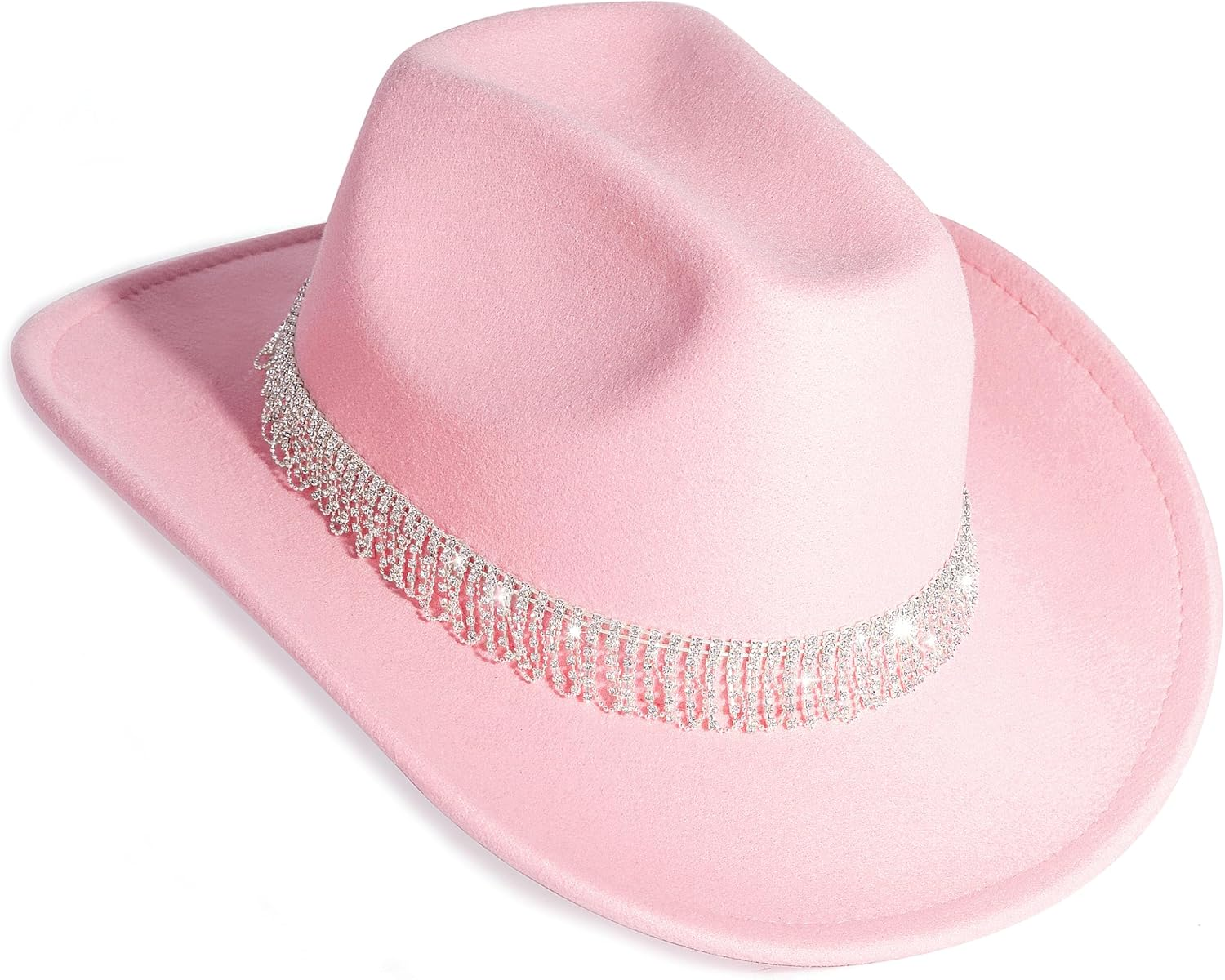MTKCM White Cowgirl Cowboy Hat Wide Brim Bling Rhinestone Party Cap - S1-Khaki image number 7