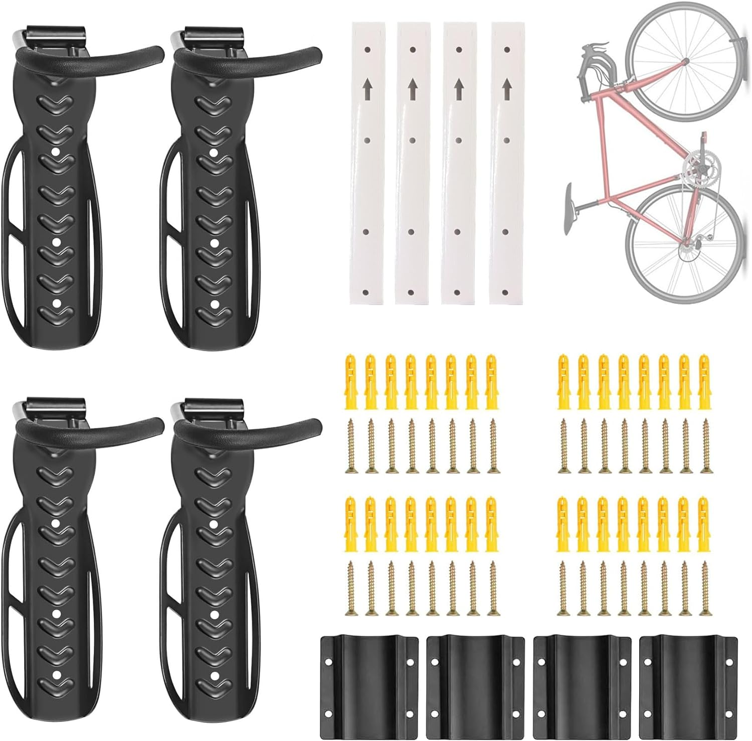 4-Pack Bike Rack, Garage Wall Mount Bike Hanger Storage System, Vertical Bike Hook for Indoor Shed, Easily Hang and Detach, Holds up to 30Kg image number 3