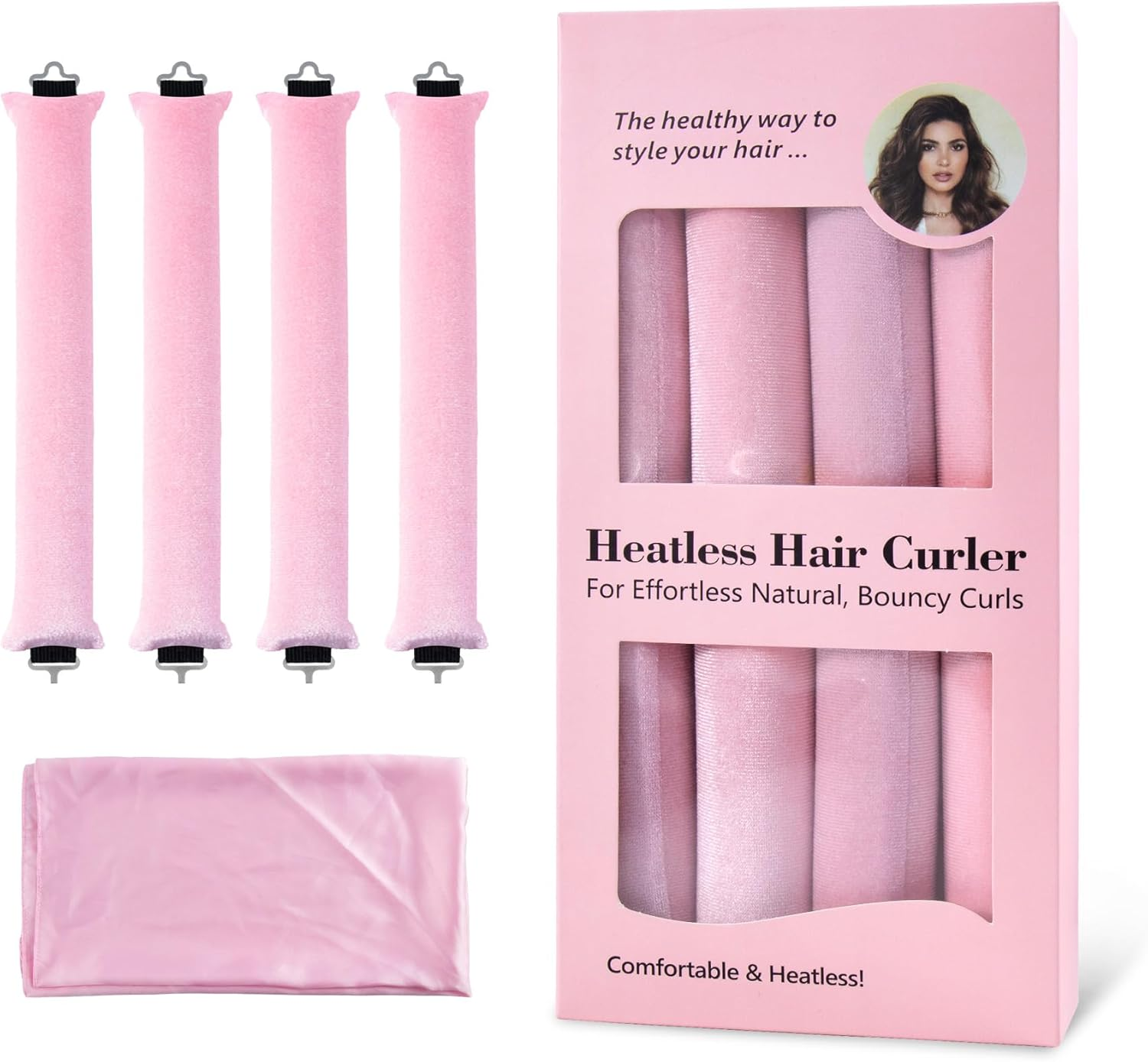 Heatless Hair Curler, Heatless Curls Overnight, No Heat Heatless Curling Rod Headband, Heatless Hair Curlers to Sleep In, 4PCS Rods with Hook for Most Hair Types (Pink, 1 Count (Pack of 5)) - Brown image number 4