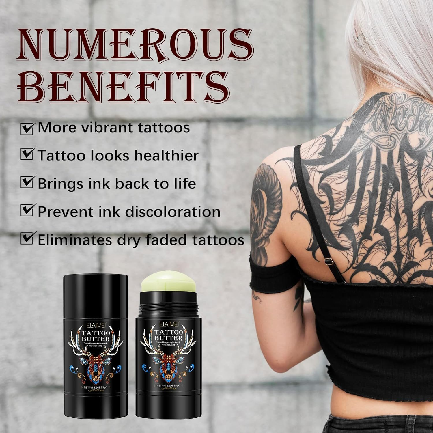 Tattoo Aftercare Butter Balm,2.6 Oz Tattoo Aftercare Healing Brightener for Color Enhance,Protects New Tattoos and Rejuvenates Older Tattoos,Natural Organic Tattoo Cream (1 Pcs | 2.6 Oz) image number 3