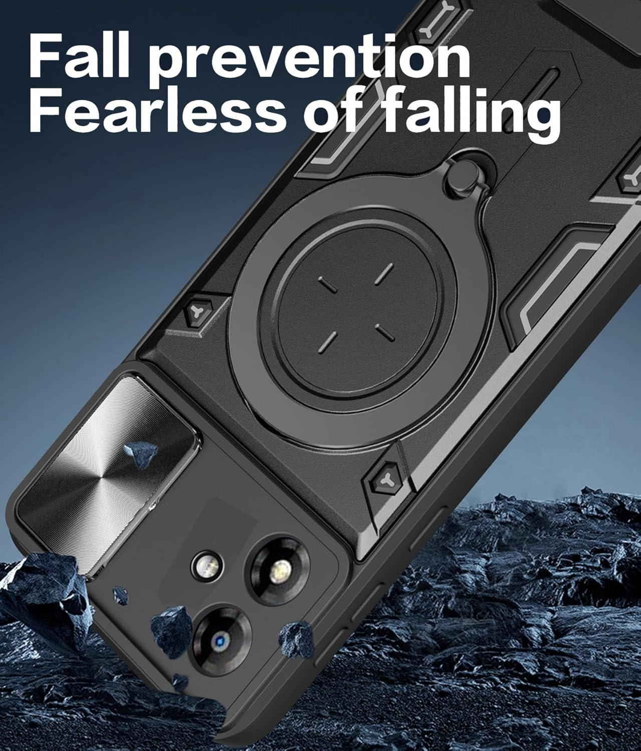 FORZARMOR for Oppo A60 5G/ A40 (6.67 Inch) Case Shockproof with Back Camera Slide Window Cover, Ring Kickstand Armor Military Rugged Cover (For A60 5G/A40 4G, Black) image number 3