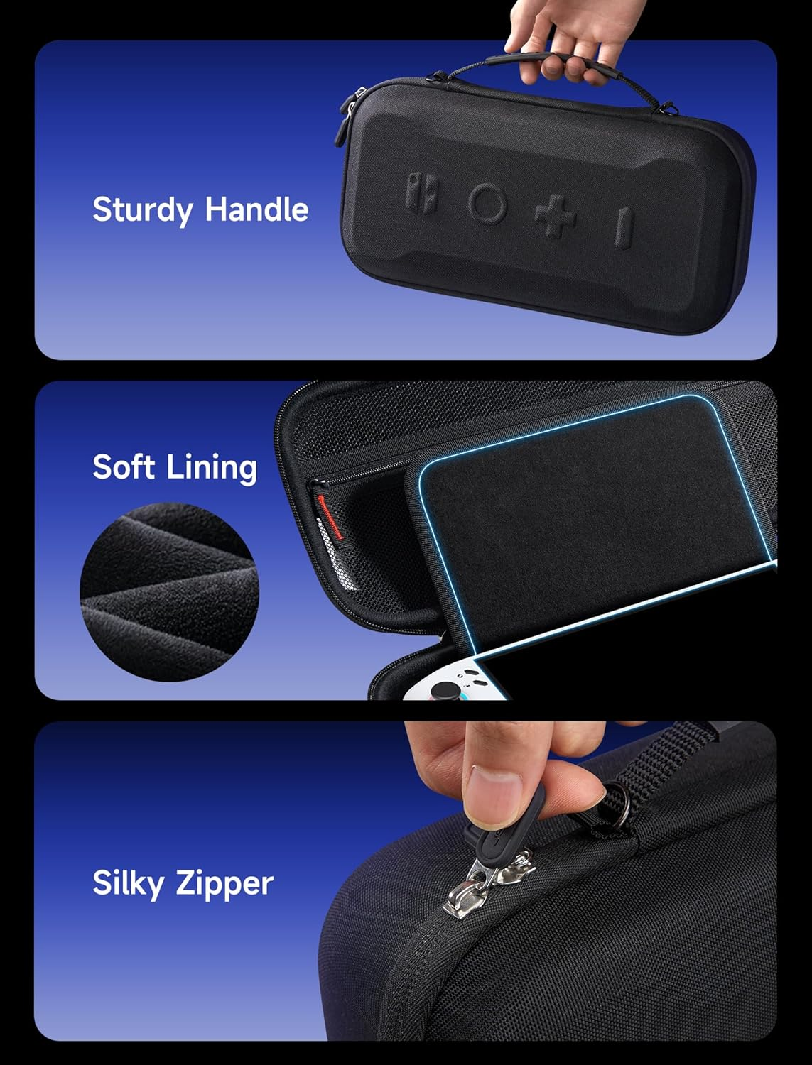 JSAUX Carrying Case for Lenovo Legion Go&Go S, Large Capacity Hard Portable Travel Case Pouch, Screen Protective Cover with Hand Grip, Accessories Storage Bag, Black image number 6