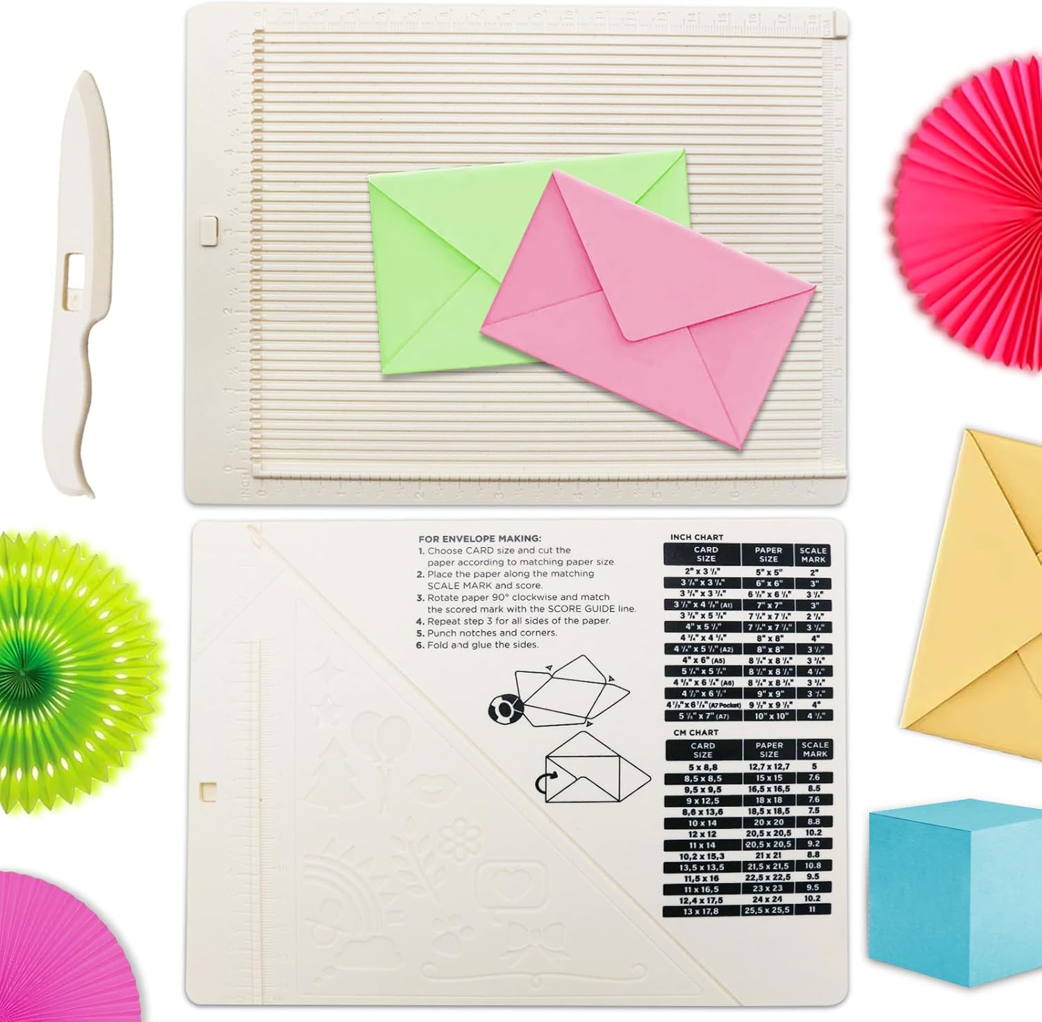 Scoring Board, Envelope Maker, Envelope Punch Board, Scoring Tool, Small Score Board for Paper Crafts, Multi-Purpose Scoring Board for Card Making, Mini Envelope Making and Gift Box Making image number 1