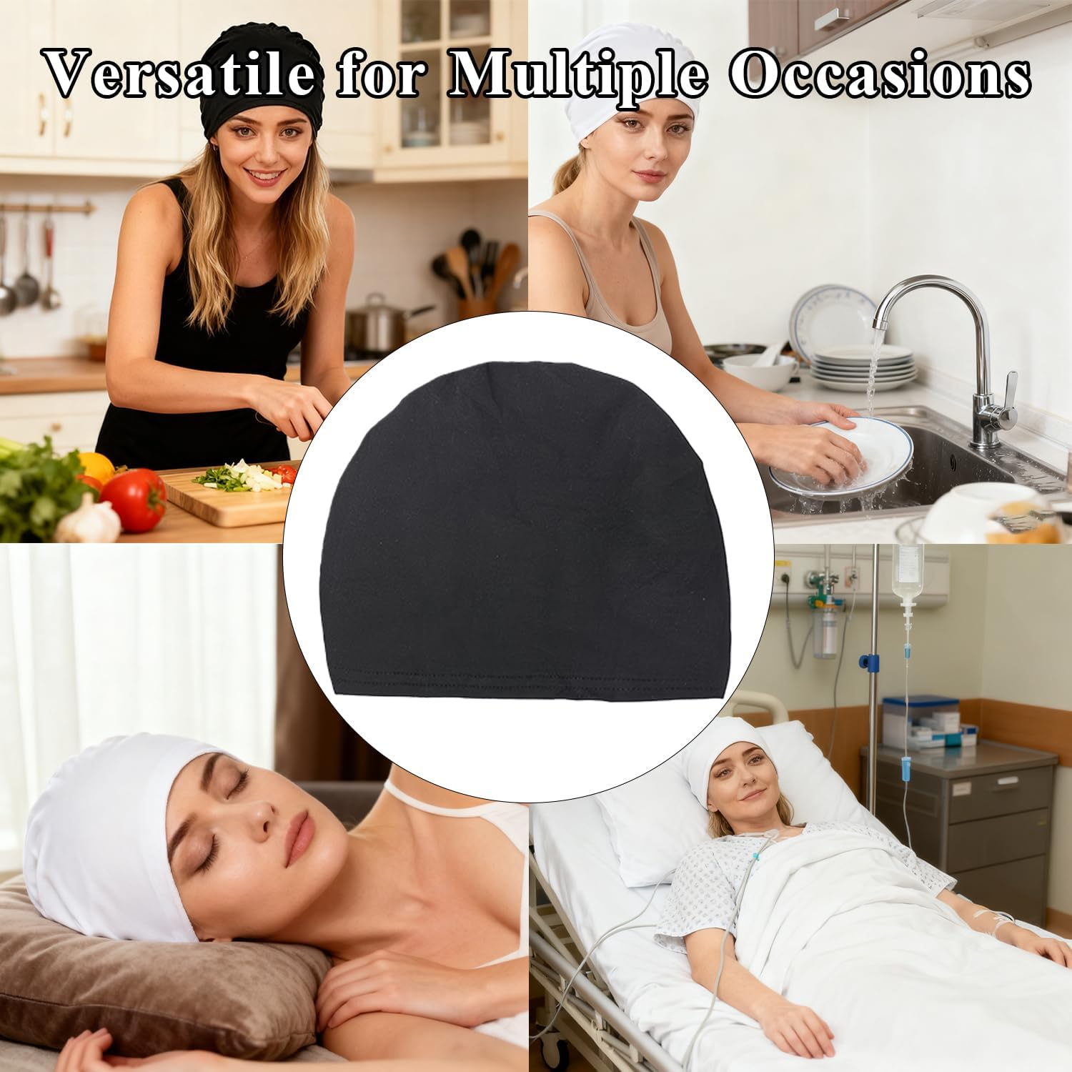 9 PCS Chemo Hats for Women, Breathable Cancer Headwear Elastic Chemo Hats for Hair Loss, Solid Beanie Skull Cap for Sleeping, Hair Bonnet for Patients Recovery, Daily Wear image number 2