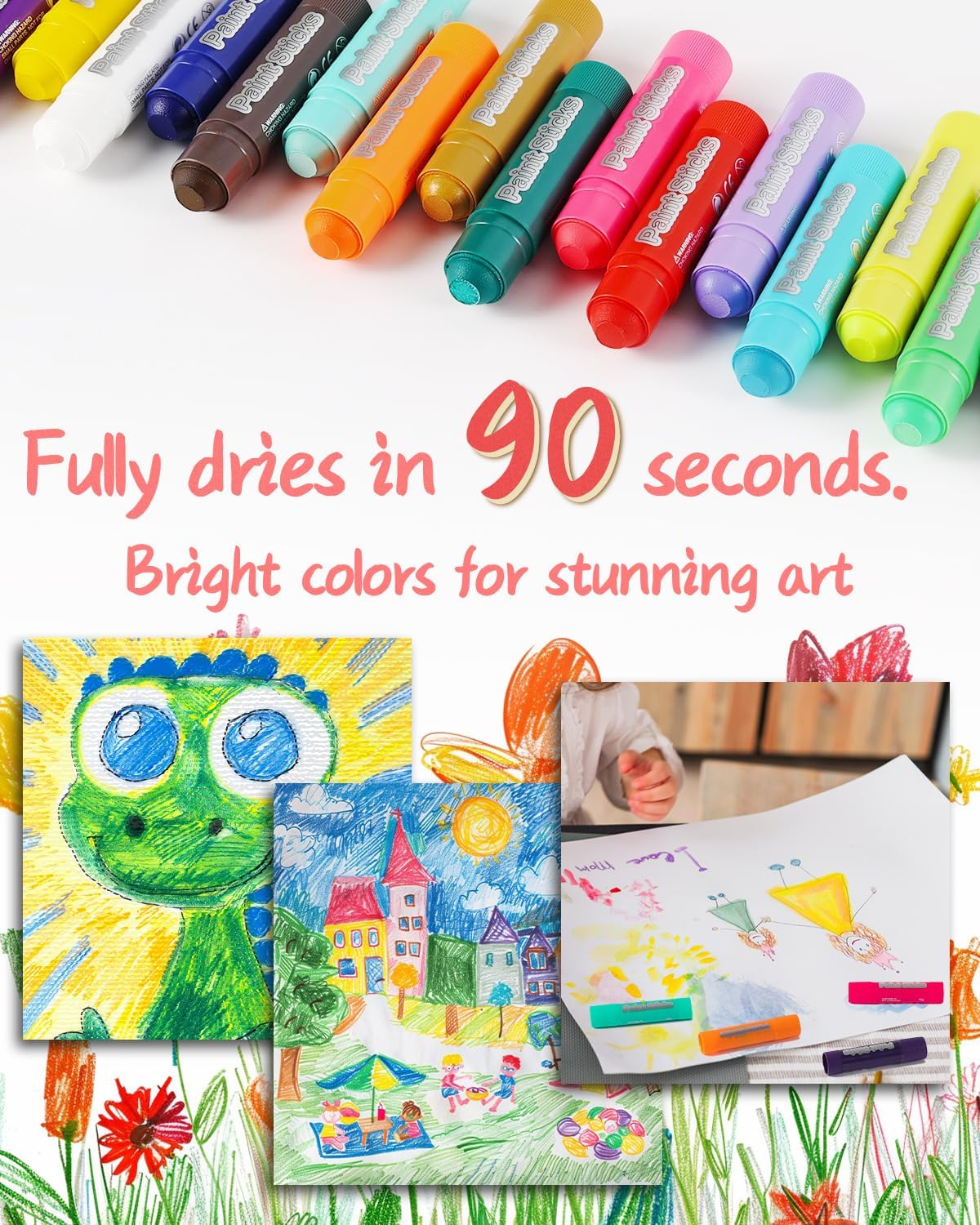 Roizefar Tempera Paint Sticks Kit,12 Colors Paint Sticks, Quick Drying, Safe and Washable Paints Crayons for Kids, Suitable for Paper, Wood, Canvas image number 1