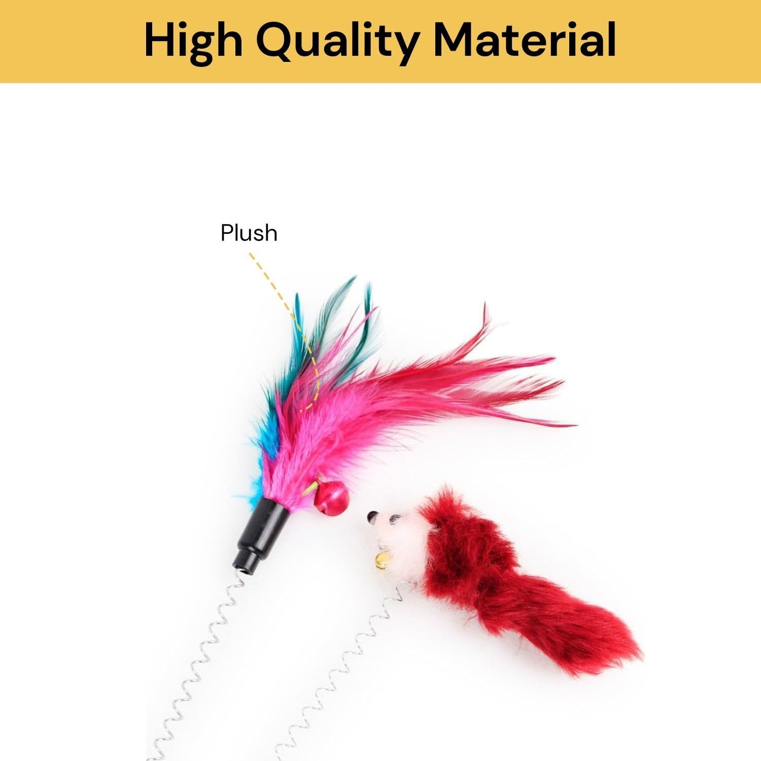 EZONEDEAL Cat Spring Mouse Feather Play Toy Teaser Bell Wand Interactive Kitten Pet Stick Fun Wand Sucker Toy (Mouse Toy) image number 6