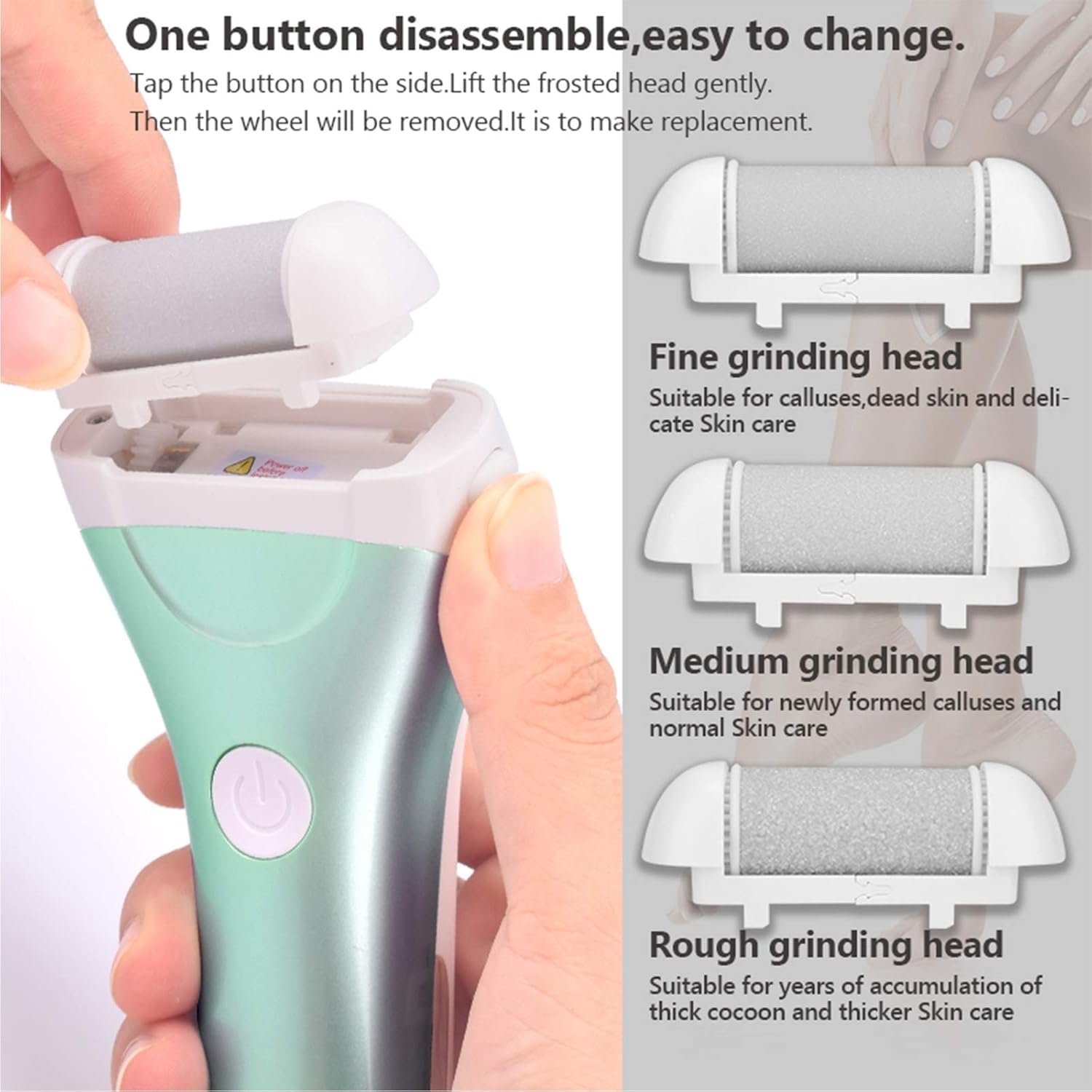 Electric Foot Grinder Callus Remover USB Rechargeable Foot Care Tool with 3 Roller Heads image number 4