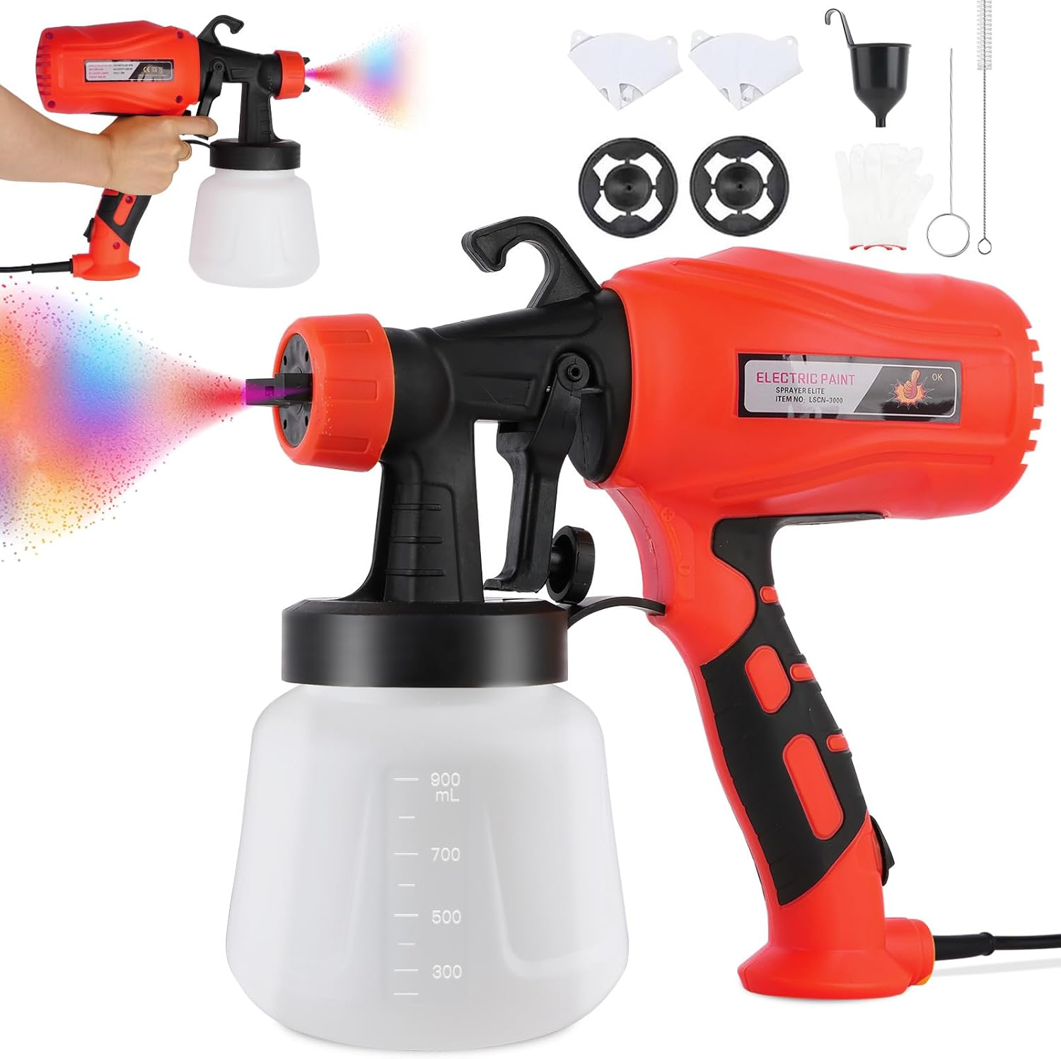 Musclez Paint Sprayer, 900Ml Capacity Paint Spray Gun, 3 Spray Modes Electric Paint Sprayer, Easy to Clean and Assemble, Suitable for Walls, Furniture, Cabinets, Fences, Doors, Chairs image number 6