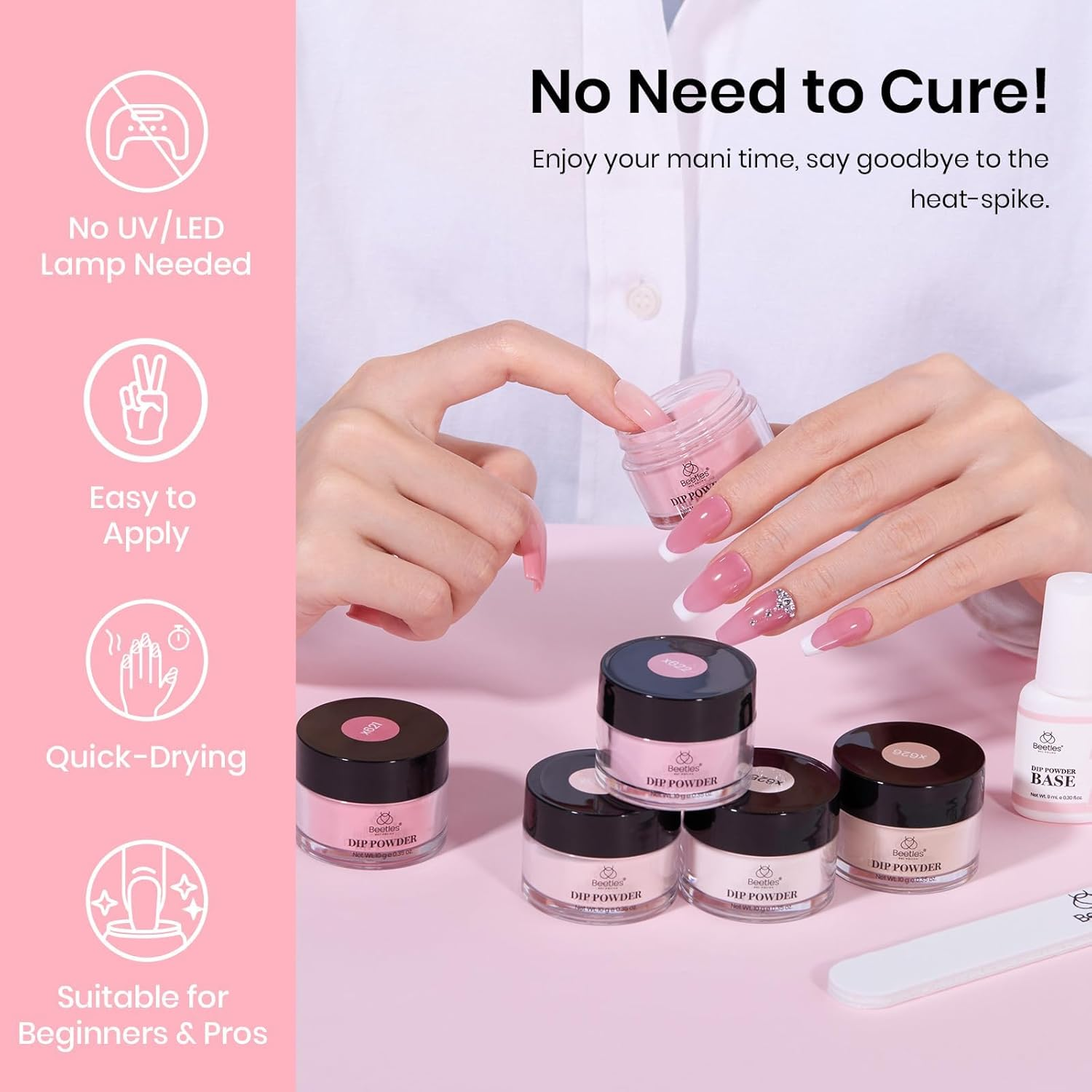 Beetles Dip Powder Nail Kit, 6 Colours Nude Pink Brown Starter Set, All Season Nail Dipping Powder Kit, No Lamp Needed DIY Salon at Home for Women