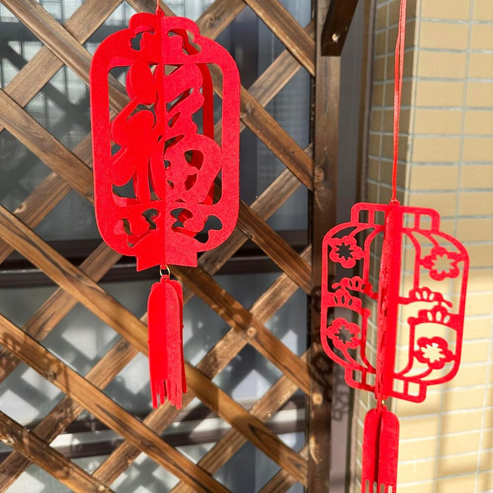 4PCS 17Inch Chinese Lanterns Chinese New Year Decorations for Party Palace Lantern Wedding Supplies Spring Festival Mid-Autumn Festival Party Room Ornaments Hollow Inlaid Red Lanterns - Fu image number 1