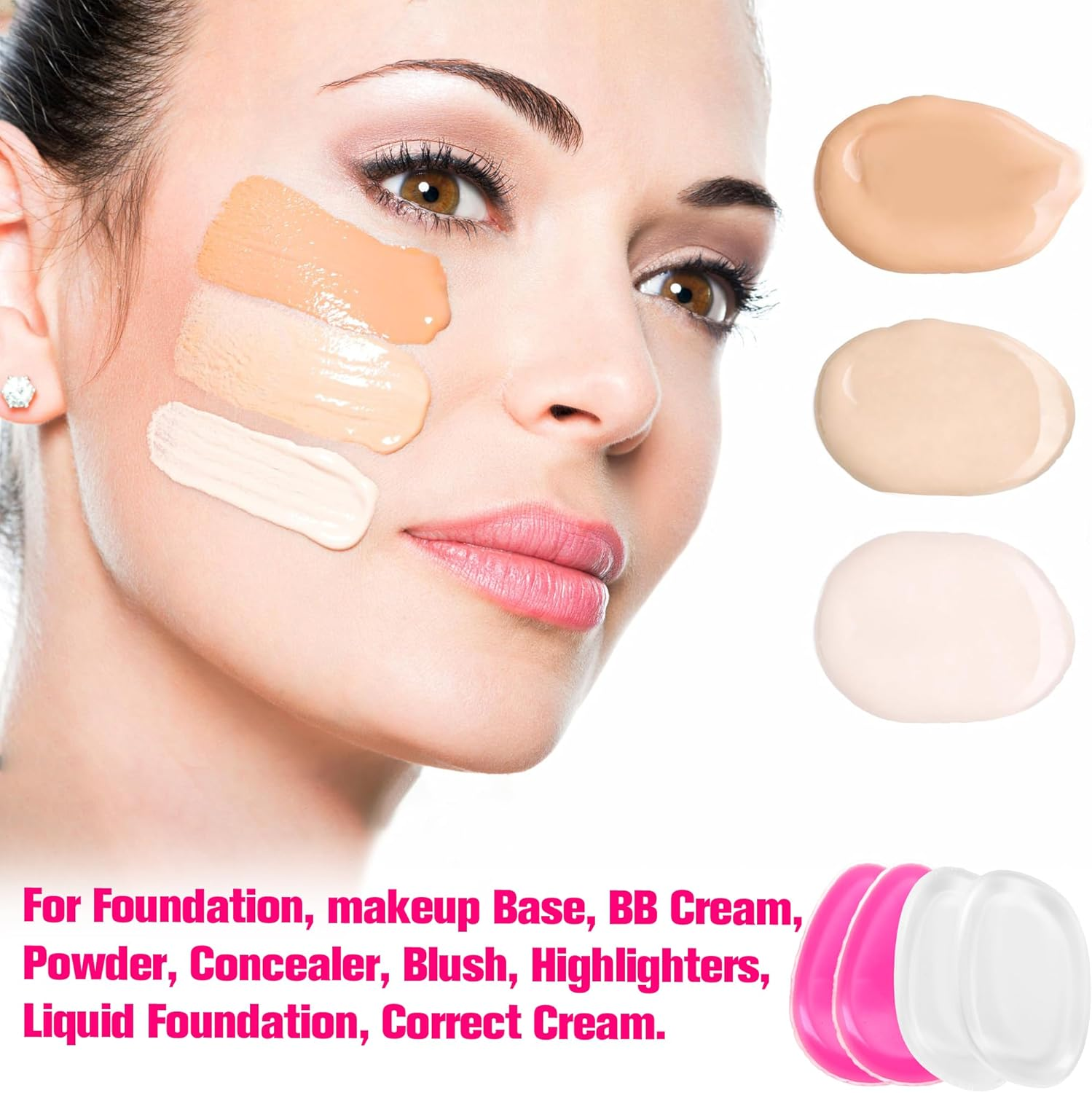 4 Pack Jelly Silicone Makeup Sponge Set for Women, Non-Absorbent Flawless Beauty Application Cosmetic Blender Pure Puff Applicator for Foundation, Powder, Concealer, Blush, Highlighter, Pink & Clear image number 2