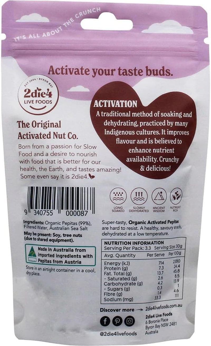 2Die4 Live Foods Activated Organic Pepitas 100G image number 1