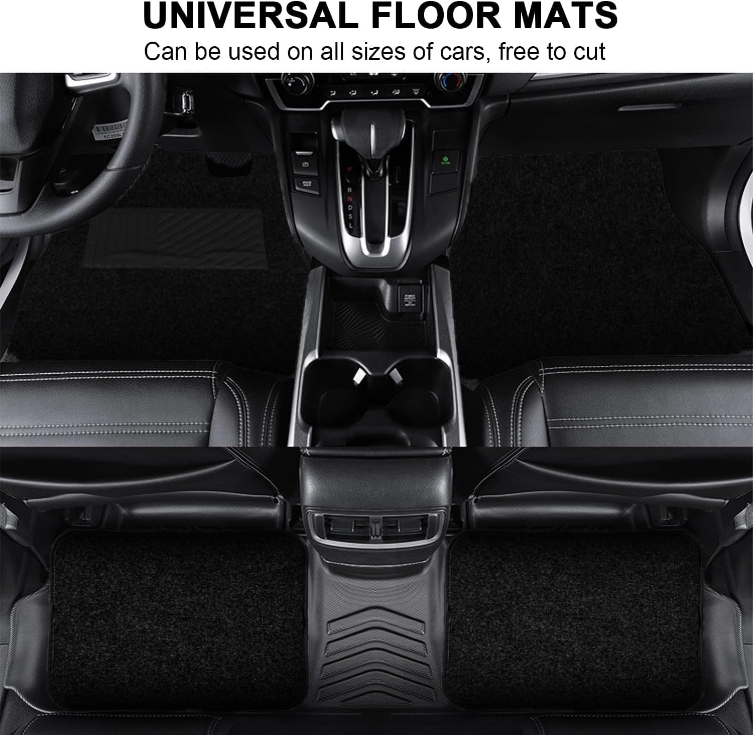 4 Pcs All Weather Carpet Vehicle Floor Mats, Universal Fit Heavy-Duty Carpet Floor Mats Cars, Black Premium Quality Carpe T Vehicle Floor Mats plus Vinyl Heel Pad for Cars, SUV (Black) image number 5