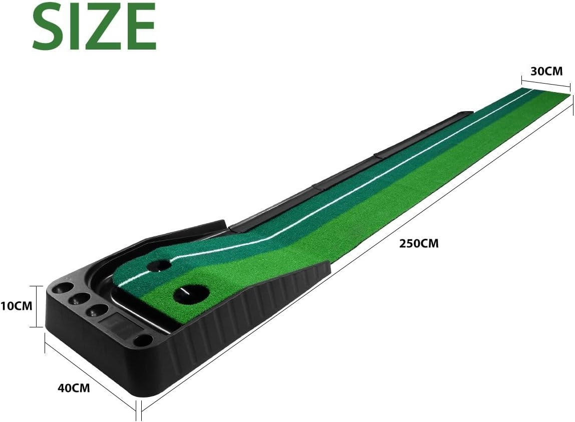 GENKI 2.5M Golf Putting Mat Practice Putter Greens Trainer Indoor Outdoor Training Aid with Auto Ball Return Driving Exerciser Portable Grass Turf Fairway image number 5