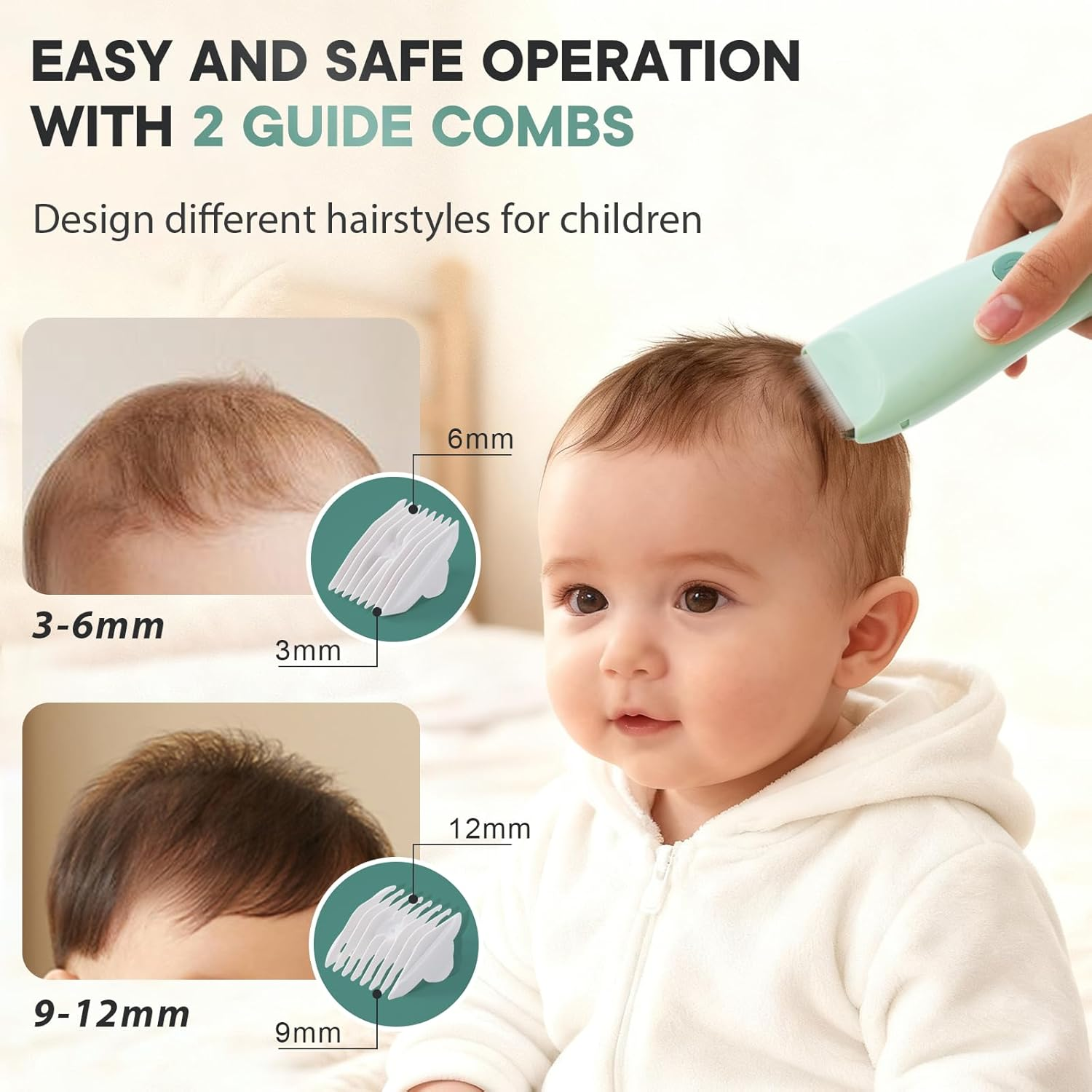 Baby Hair Clippers, Ultra-Quiet Hair Cutting Trimmer for 0-12, Waterproof Rechargeable&Cordless Hair Trimmer Kit for Infant Toddler&Kids image number 5