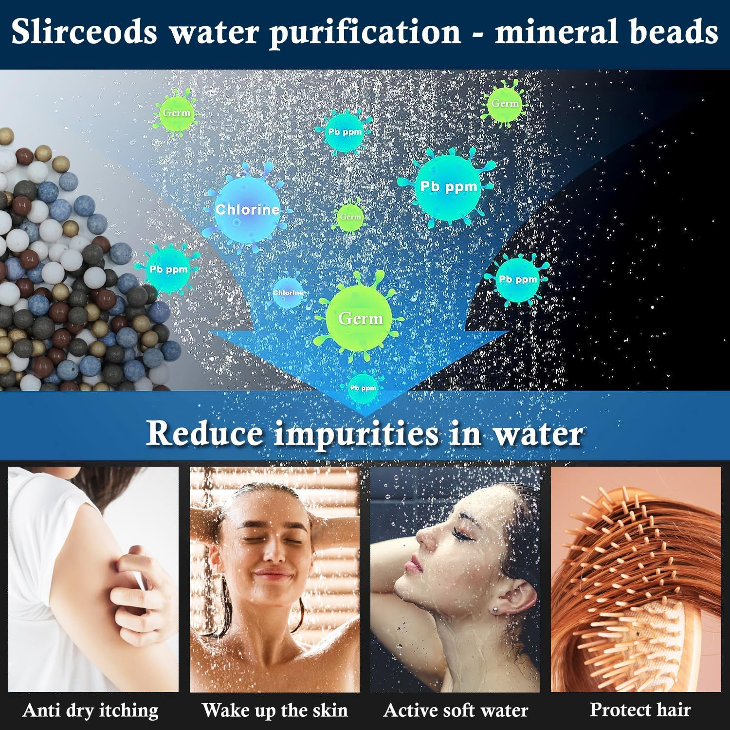 Slirceods Filtered Shower Head Filter Replacement，For Hard Water, Mineral Stone Beads for Purifying Water, Remove Chlorine and Other Impurities (6Pack) image number 2