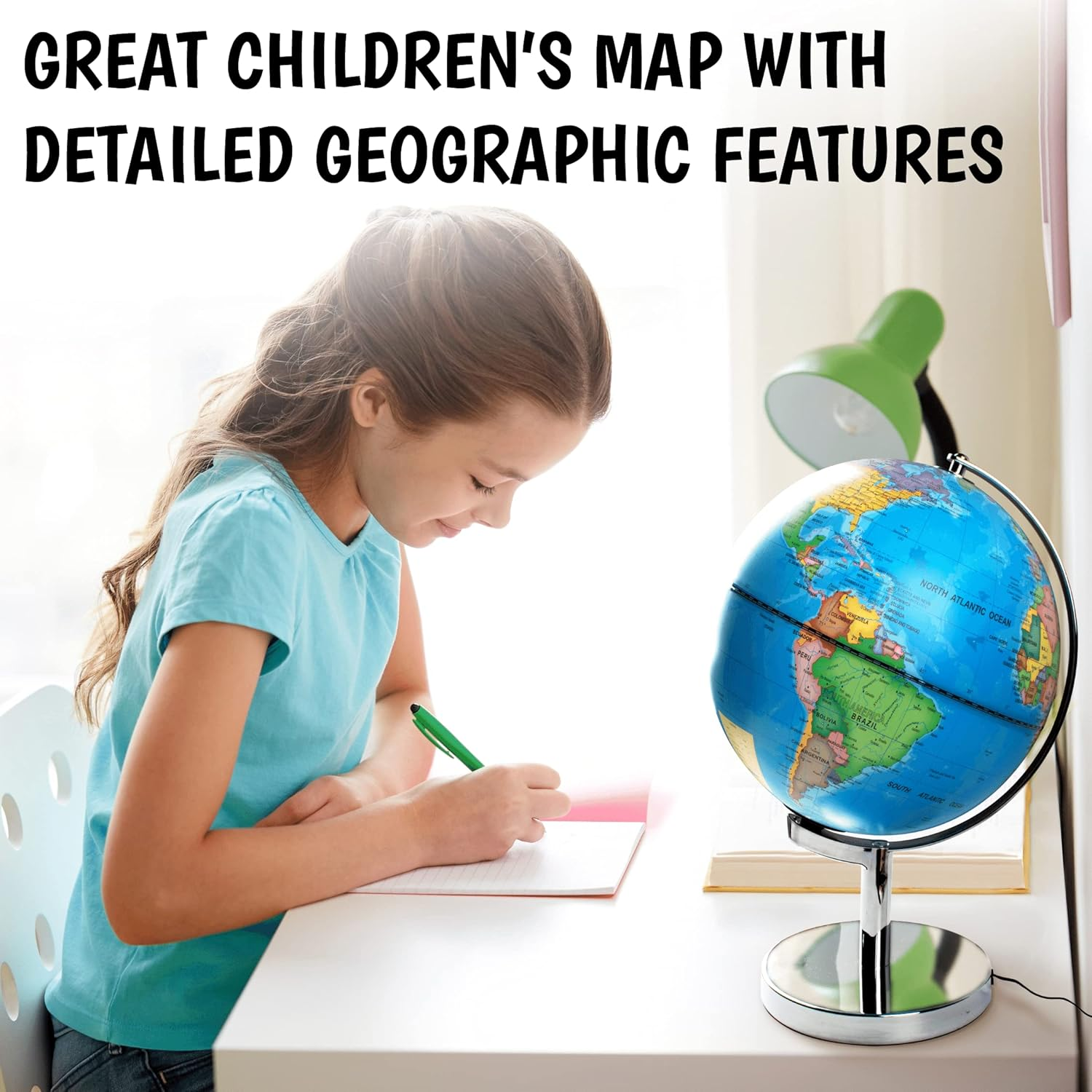 3-In-1 Illuminated World Globe - Nightlight and Constellation Globe for Kids with World Map Interactive App and Illustrated Constellation Map image number 1