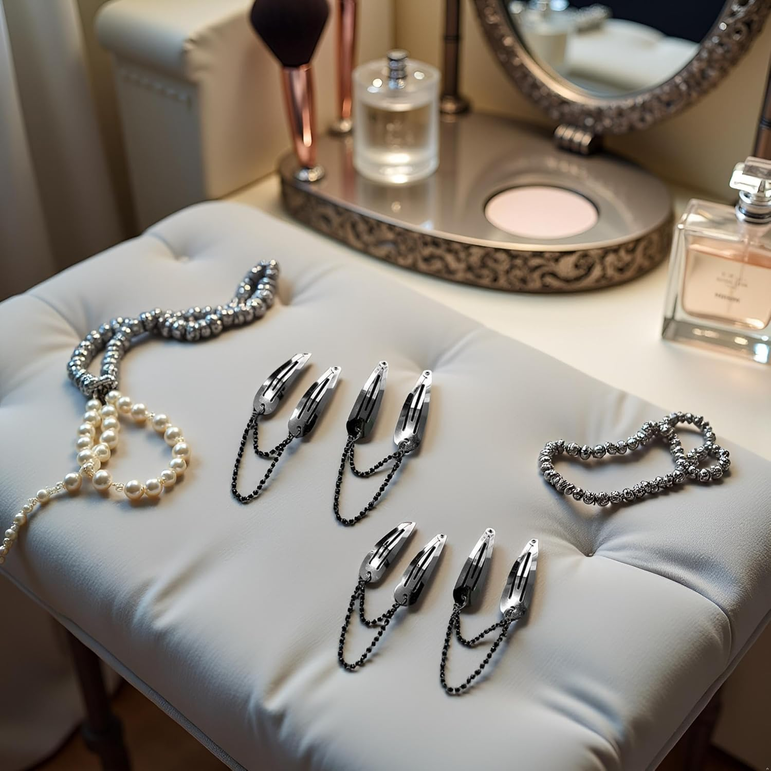 4Pcs Silver Metal Snap Hair Clips Chain Cross Heart Hair Barrettes Clips with Pendant Girls Hair Accessories，Hair Styling Accessories, Hair Care image number 2