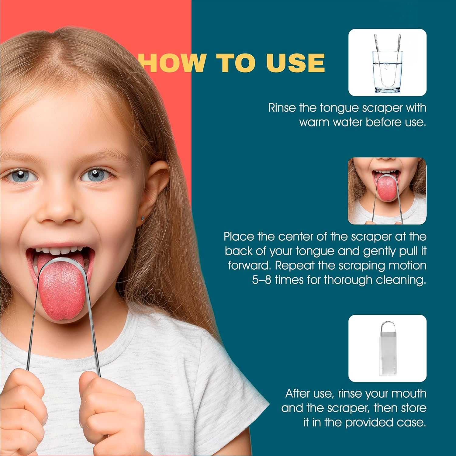 Tongue Scrapers, Professional Tongue Cleaner Scraper, Tongue Cleaner Reusable Stainless Steel Tools with a Ppt Premium Plastic Case - for Adults 1 Count (Pack of 1) image number 2