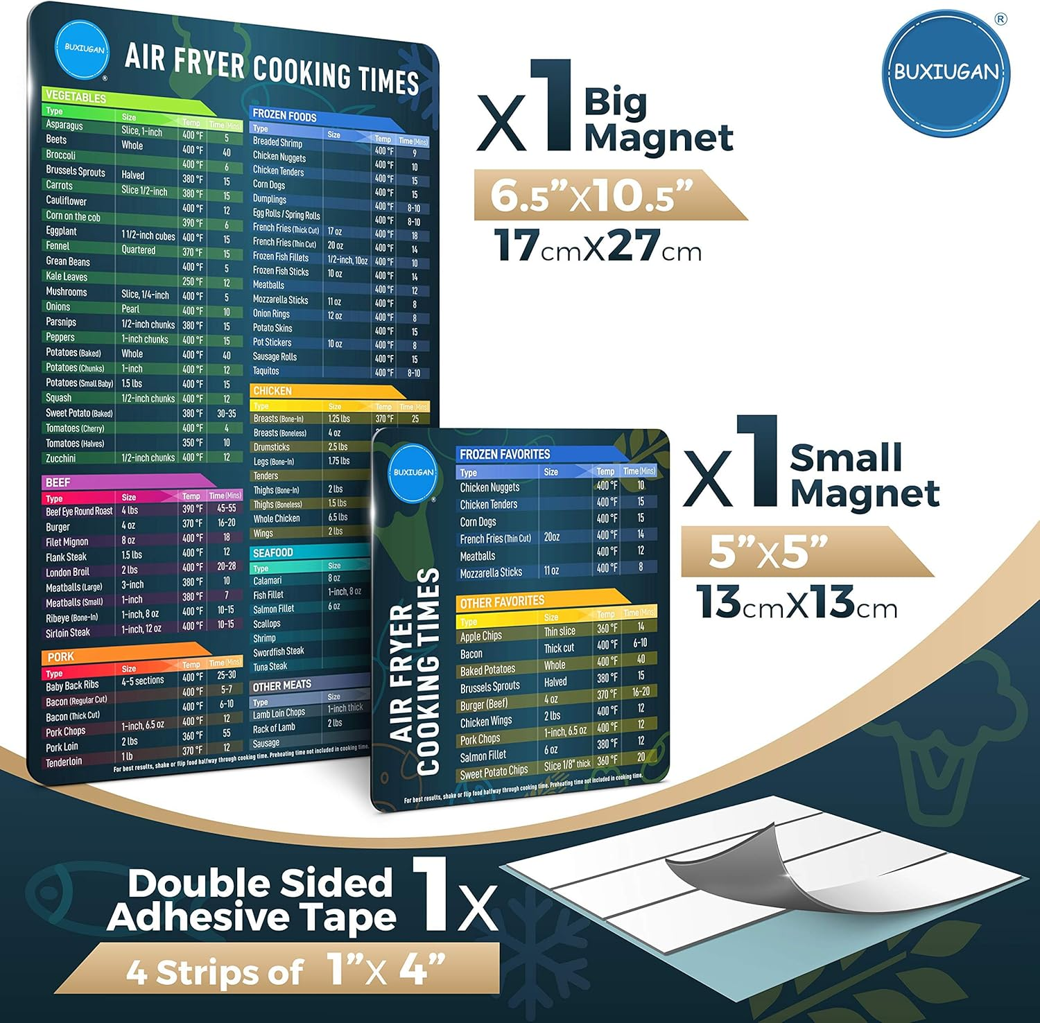 Air Fryer Magnetic Cheat Sheet Set, Air Fryer Accessories Cooking Guide Sheet, Airfryer Accessory Air Fryer Cookbook Magnet Sheet Quick Reference Guide for Cooking and Frying (Black) image number 4