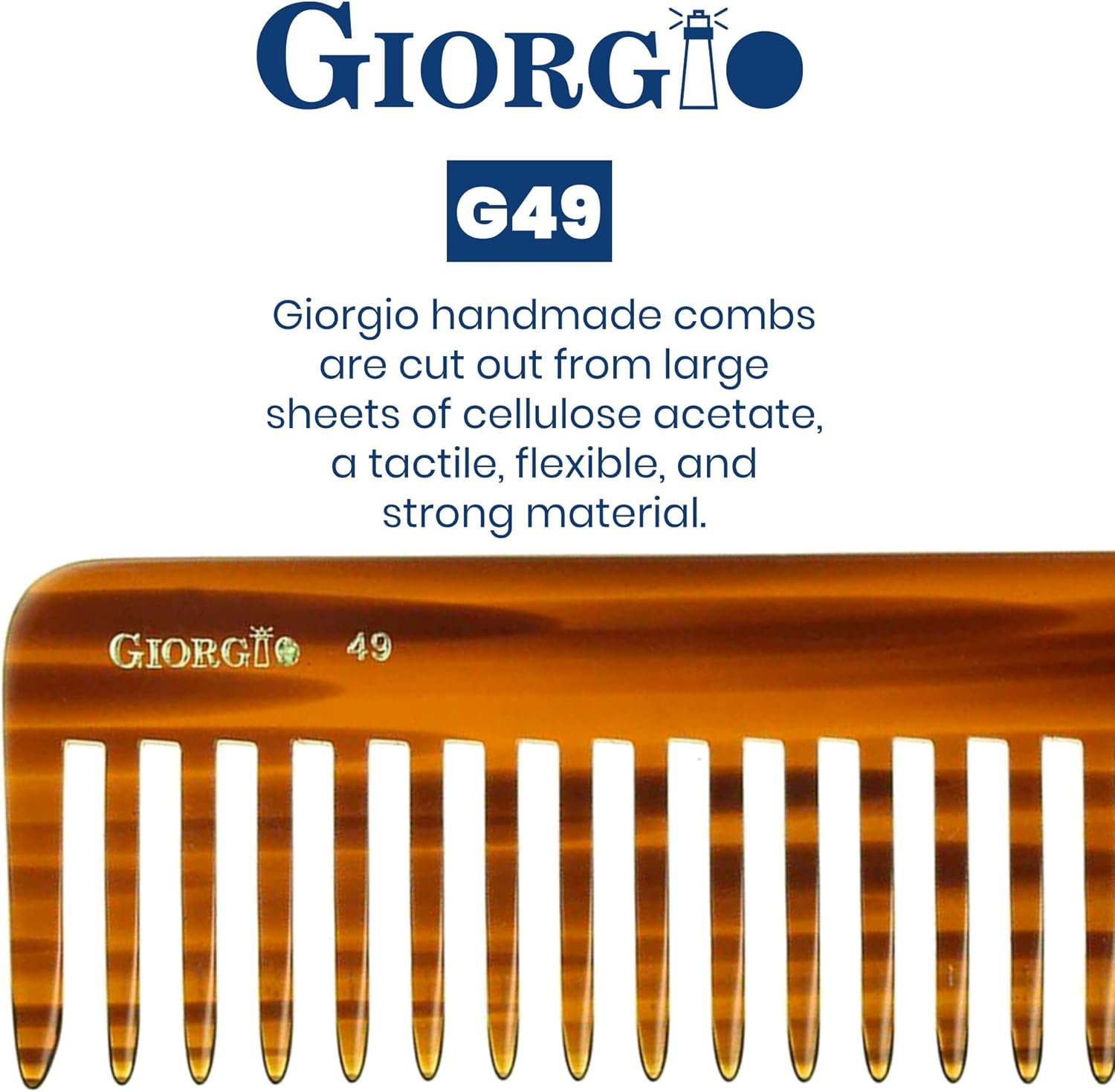 Giorgio G49 Large 5.75 Inch Detangling Comb, Wide Teeth for Thick Curly Wavy Hair. Long Hair Detangler Comb for Wet and Dry. Handmade of Quality Cellulose, Saw-Cut, Hand Polished, Tortoise Shell image number 3