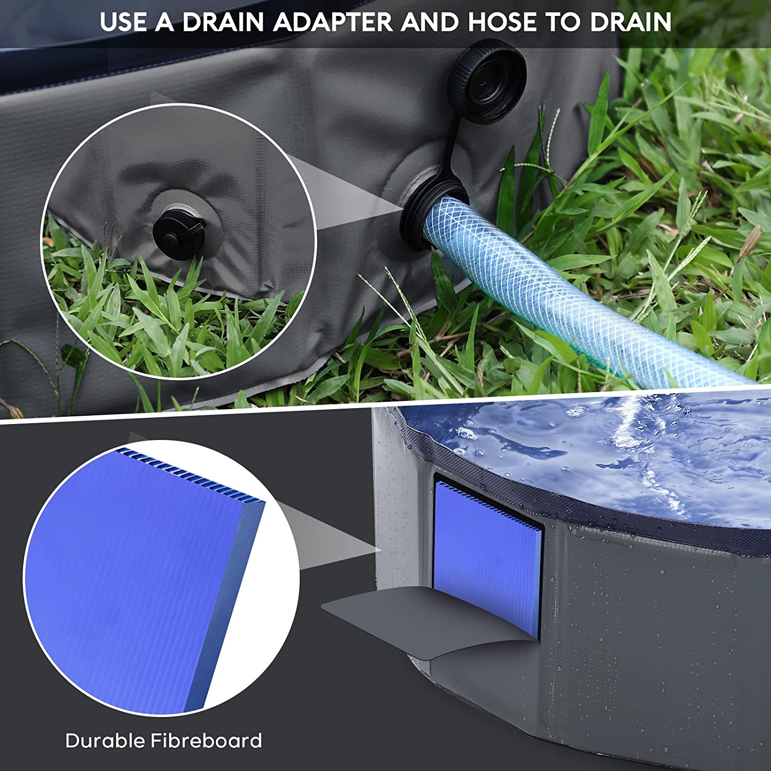 Dog Pool - Dog Pools for Large Dogs, Pet Pool Hard Plastic, Foldable Pool for Dogs Cats and Kids (63Inch.D X 12Inch.H, Grey) image number 2