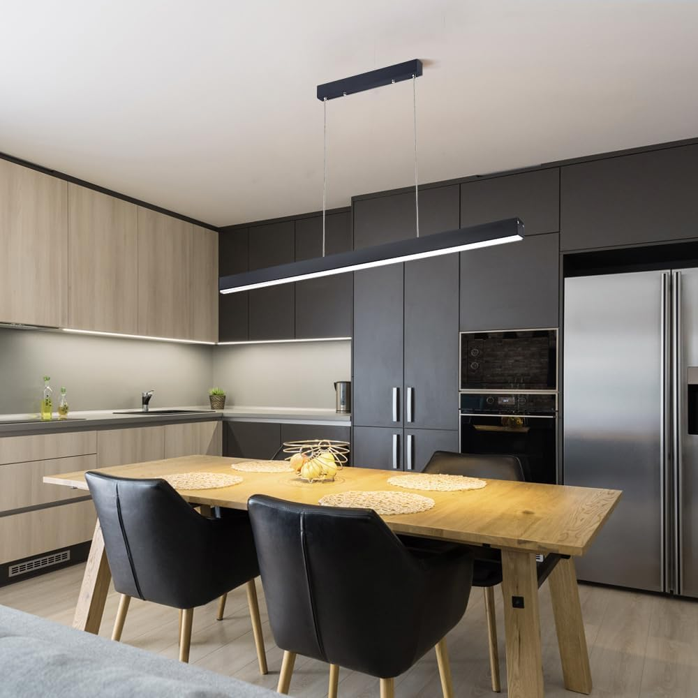 Krear 180Cm Industrial Modern Pendant Light with 3-Step Colour Change, anti Glare Aluminum Linear Lamp for Kitchen Island, Dining Table & Bar image number 1