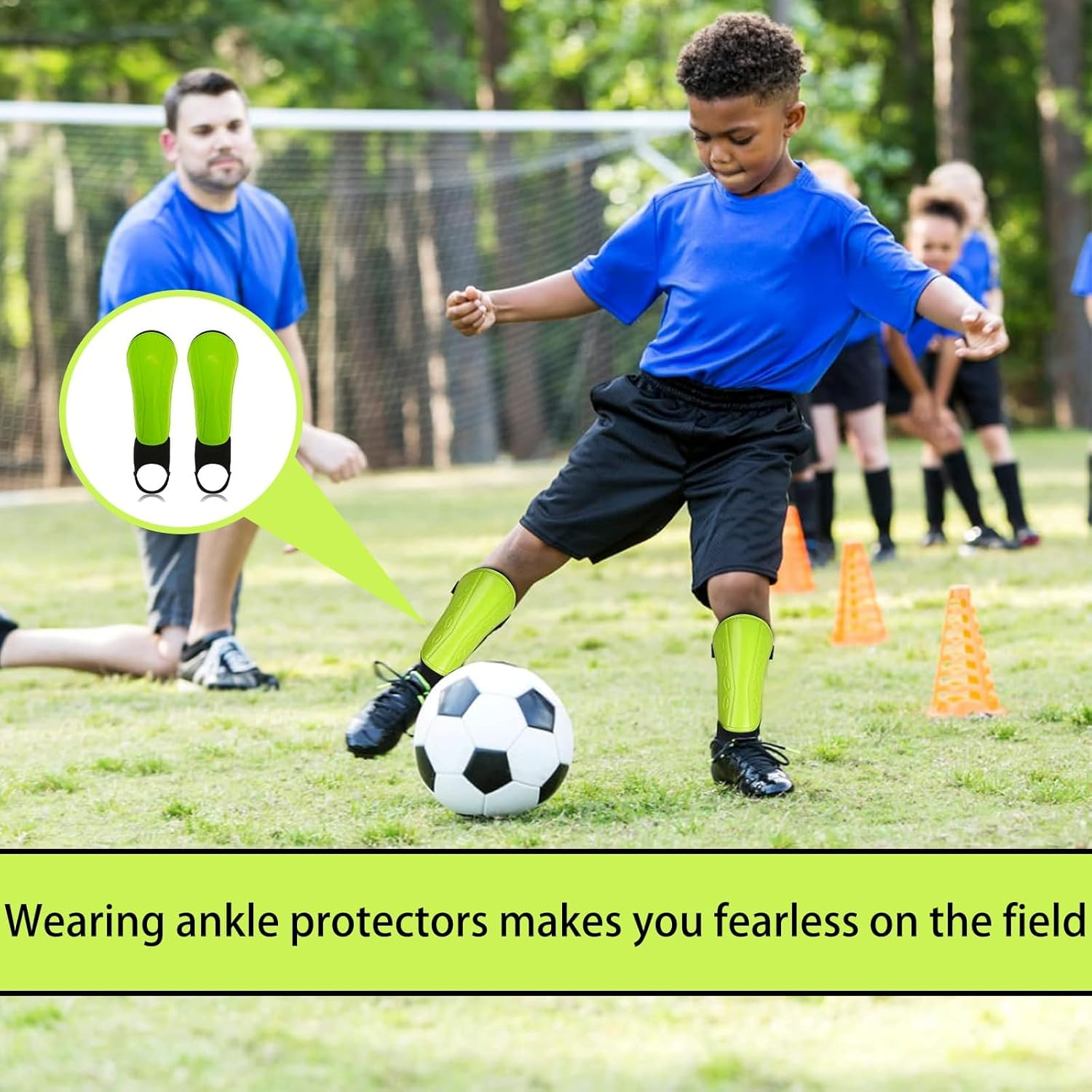 Football Shin Pads for Toddler Kids Youth, Non-Slip Shin Guards with Ankle Protection, Kid Soccer Training Equipment for Football, Hockey, Rugby