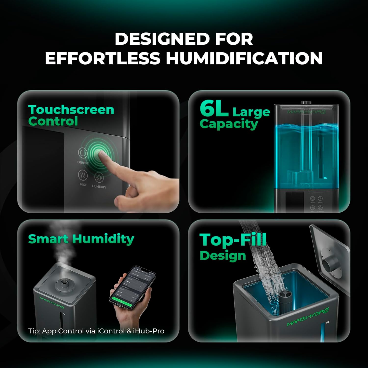 MARS HYDRO Plant Humidifier 6L,With Adjustable Humidity,Timer Function,Ultrasonic Precise and Silent Operation,No-Leak Seal for Grow Tent,Indoor Planting,Greenhouse,Bedroom image number 2