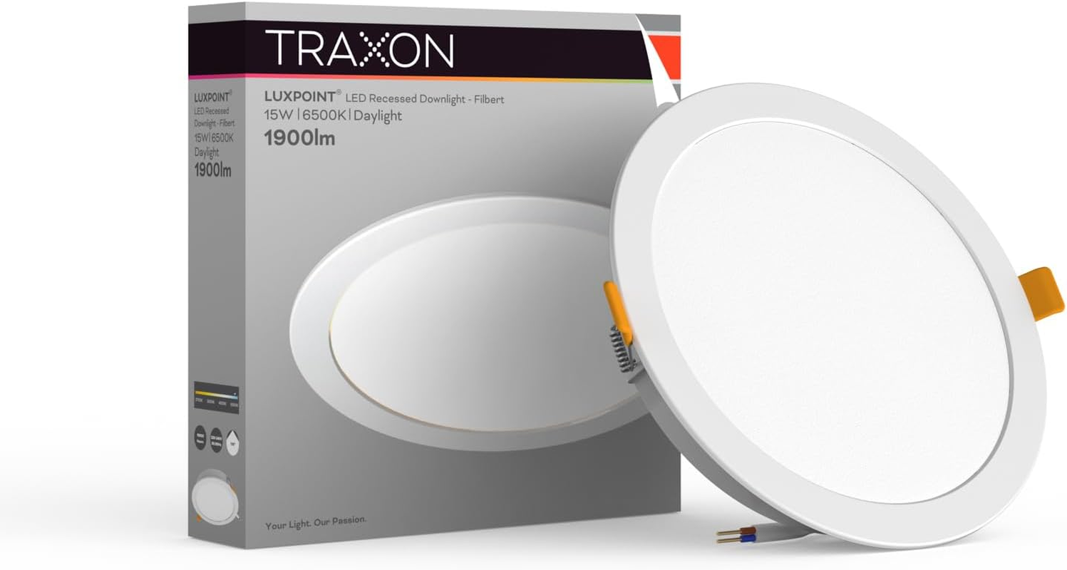 TRAXON LUXPOINT LED Recessed Spotlight, Filbert Round, 15W, Warm Light, 3000K, 1800Lm, PS Ceiling Light, Integrated Driver, Ceiling Cut, Diameter 145-150Mm, IP20, Indoor (Warm Light 3000K, Pack 2) image number 5