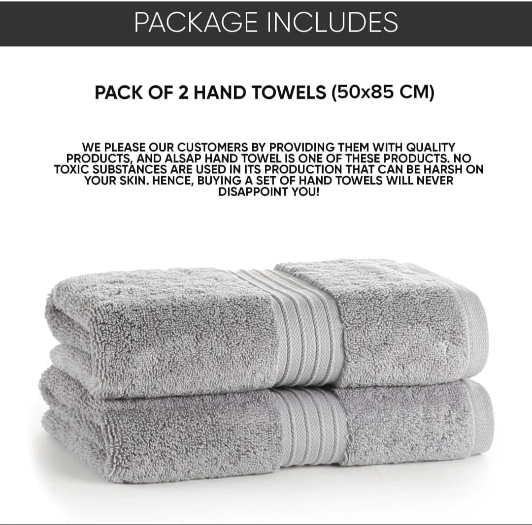 ALSAP Grey Hand Towels Pack of 2 - Ultra Soft Super Absorbent 700 GSM Egyptian Cotton Towels - Bathroom Linen Sets - Luxury Hotel Quality Cotton Hand Towels Set Convenient Size 50X85Cm image number 4
