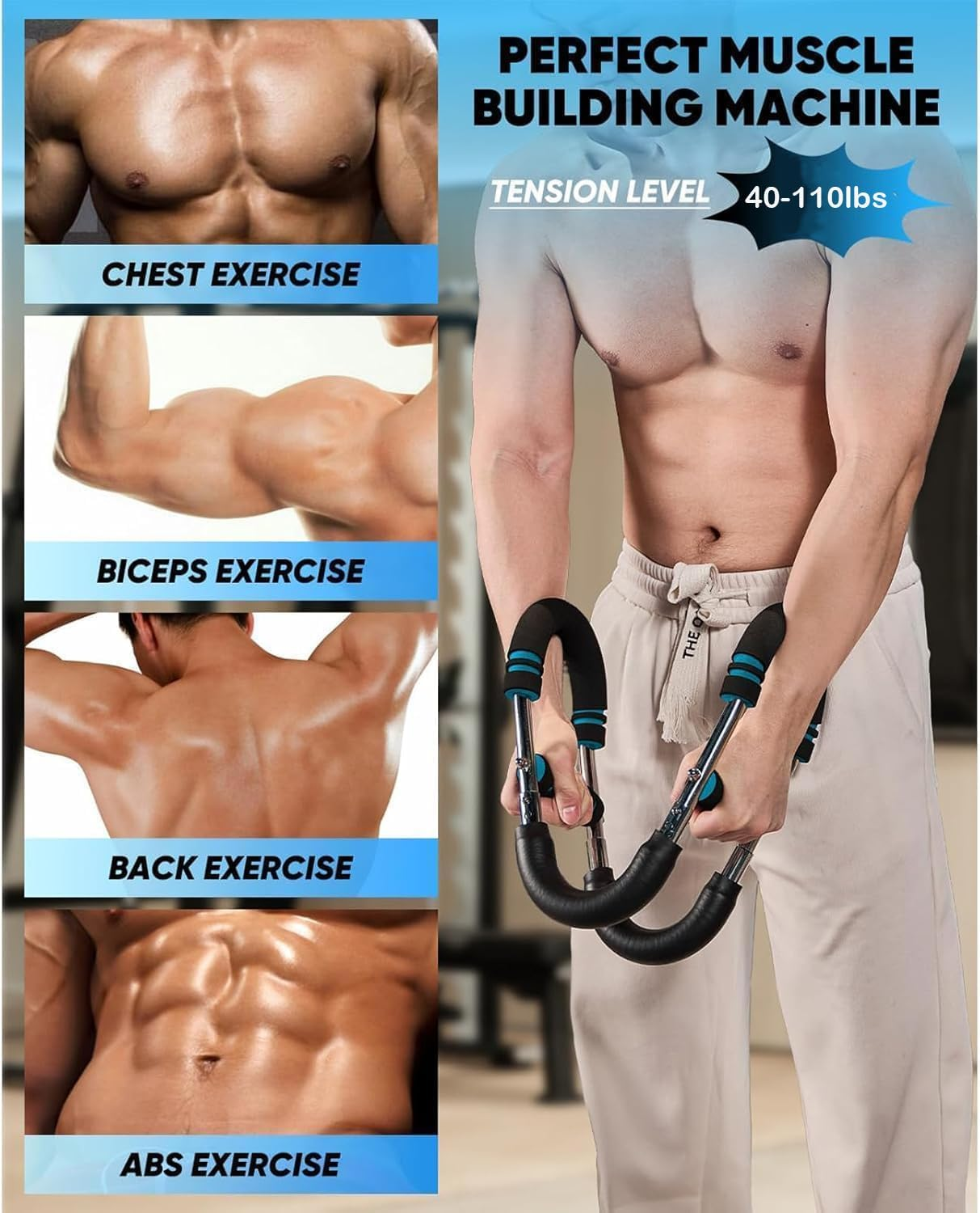 Saker Twister Arm Trainer, 40-100Lb Adjustable Chest Workout Equipment, Arm Trainer, Twister Arm Trainer, Portable Power Twister Bar, Detachable Design Fitness Anywhere image number 1