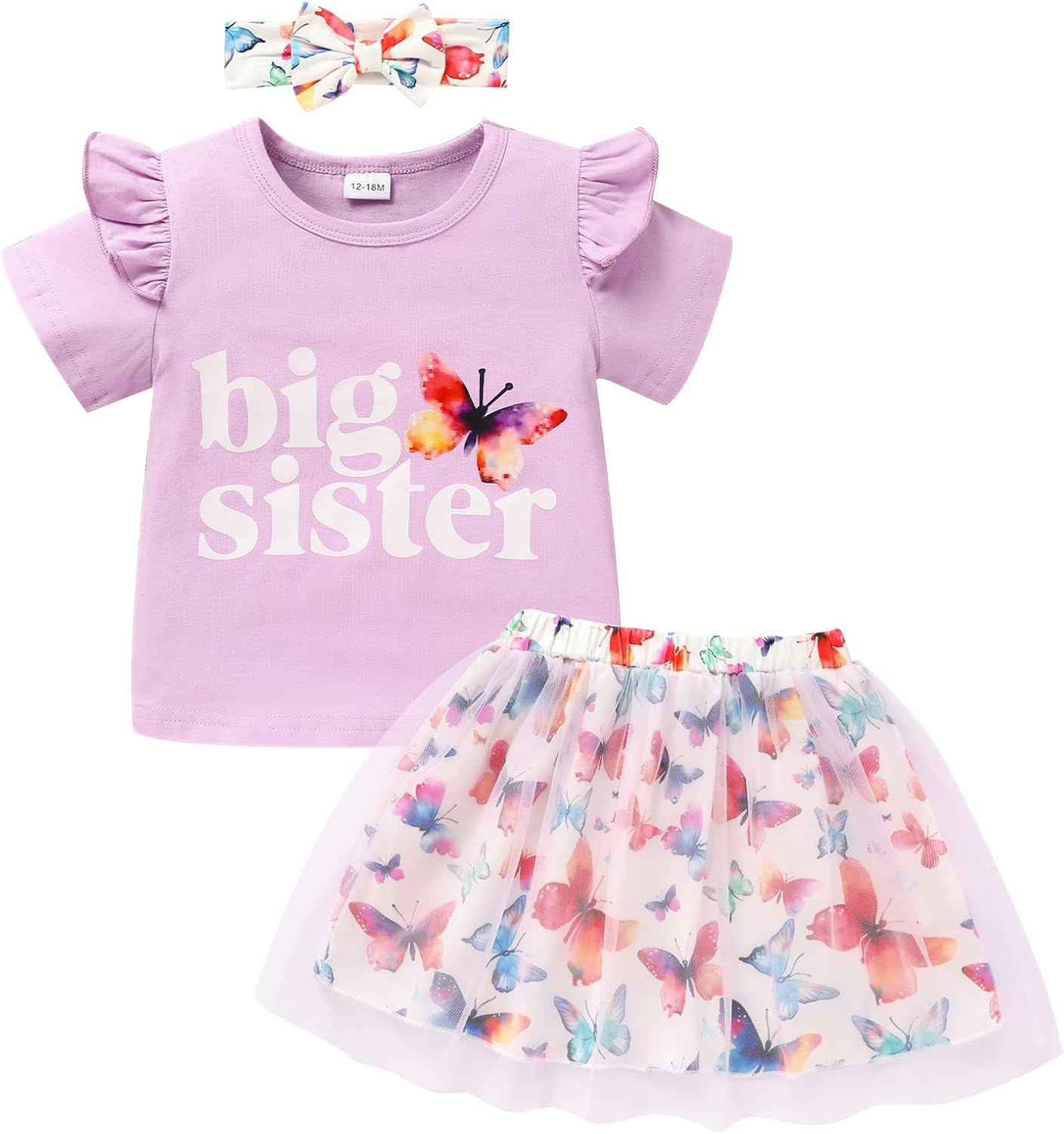 Toddler Baby Kid Girls Big Sister Outfits Short Sleeve T-Shirt Top+Tutu Skirt with Headband Clothing Set